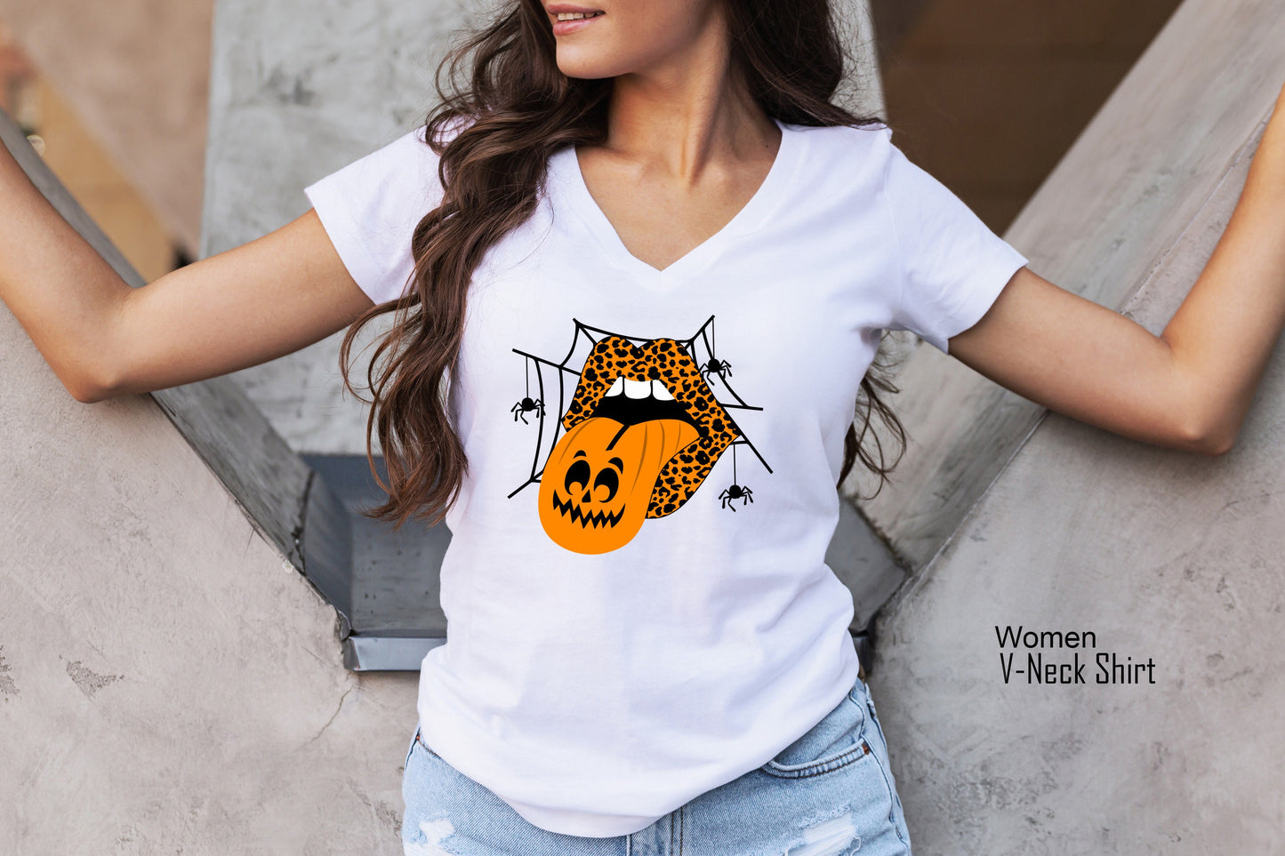 Halloween Shirt,Leopard Lips Vampire Spider web Tshirt,Pumpkin Tongue T Shirts,Halloween Mouth Tee,Halloween Party Costume T shirt,C7056
