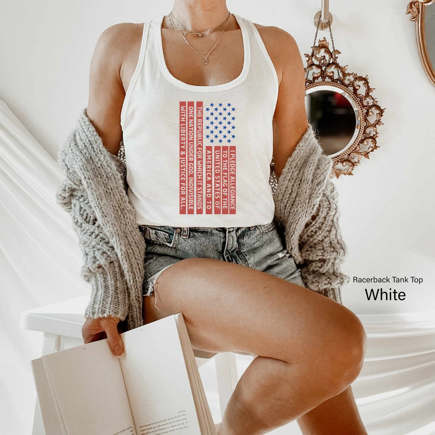 USA Flag Tanks,Pledge of Allegiance Shirts,Fourth of July Party Tee,Big America Flag Racerback,Cute 4th Of July Tank Top,Patriot Shirt,C6955
