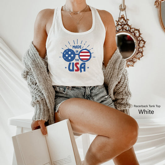 Made in USA Tanks,Trendy America Shirts,4th of July Party Shirt,Made In America Racerback,Patriotic Shirt,Cute 4th of July Tank Tops C6873