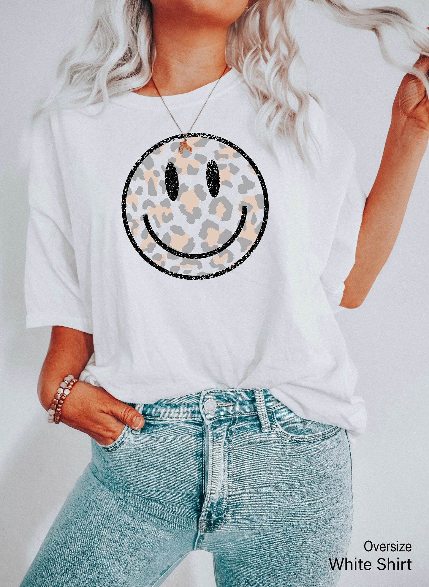 Smile Leopard Shirt, Trendy Clothes, Smiley Face T Shirt, Cheetah Print Tee, Positivity  Tank, Preppy Shirt, C6667