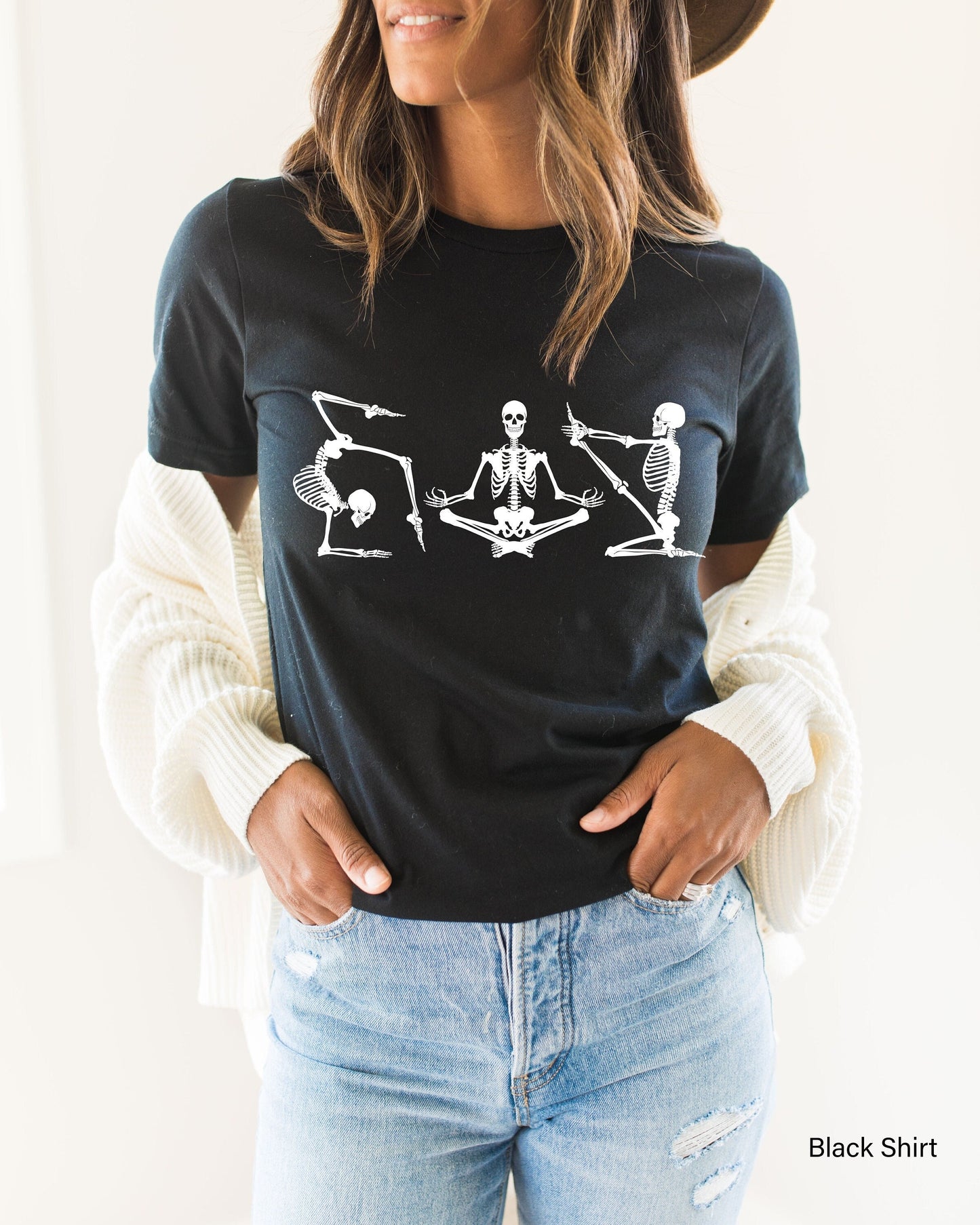 Skeletons Yoga Hoodie,Yoga Skeleton Sweatshirt,Trendy Skull Shirt,Skeletons Halloween Oversized Sweatshirt,Yoga Tops, Halloween Gift,C6194