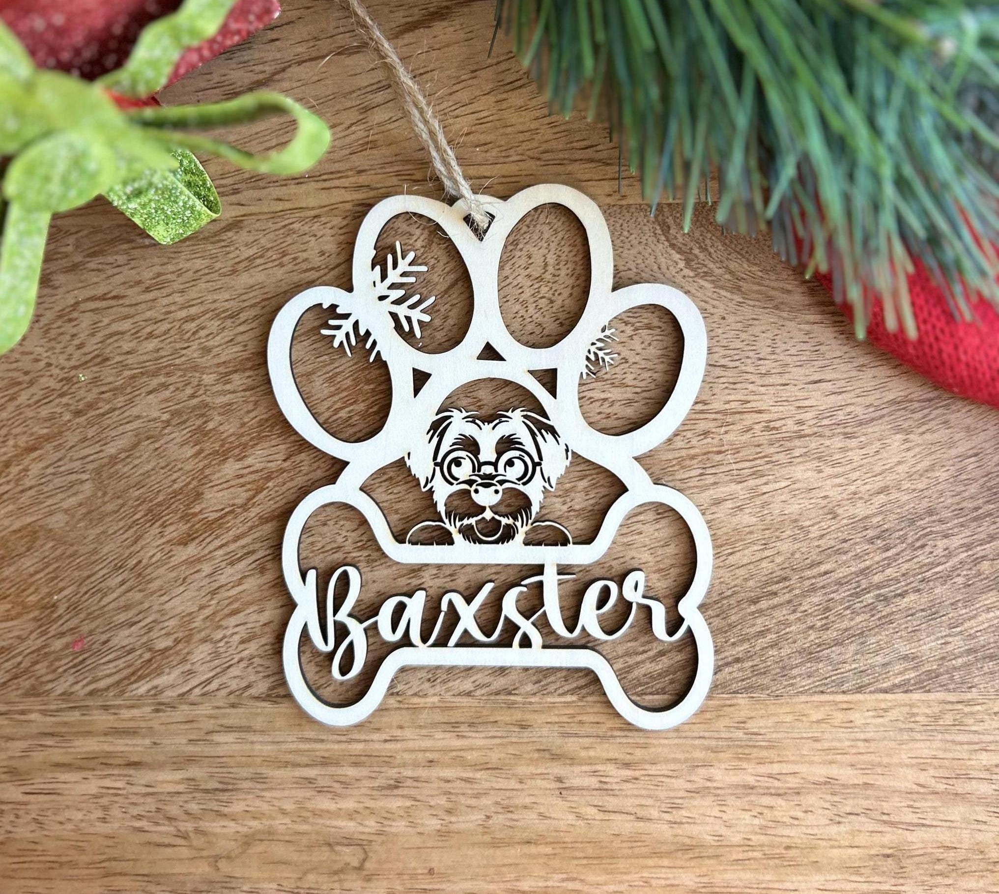 Personalized Dog Paw Ornament, Custom Cat with Name Christmas Ornament, Pet Memorial 2024 Ornament, Christmas Tree  Gift for Dog Mom EOR004