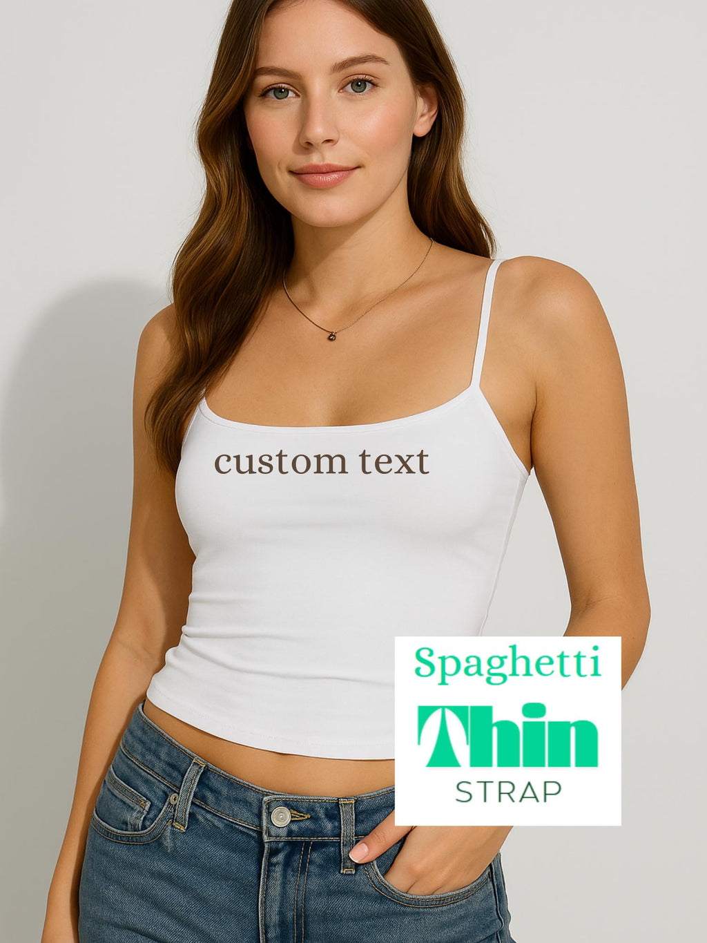 Custom Spaghetti Strap Cami, Personalized Thin or Thick Spaghetti Tank Tops, Square Neck Strap Tank Top, Minimal Summer Crop Top for Women