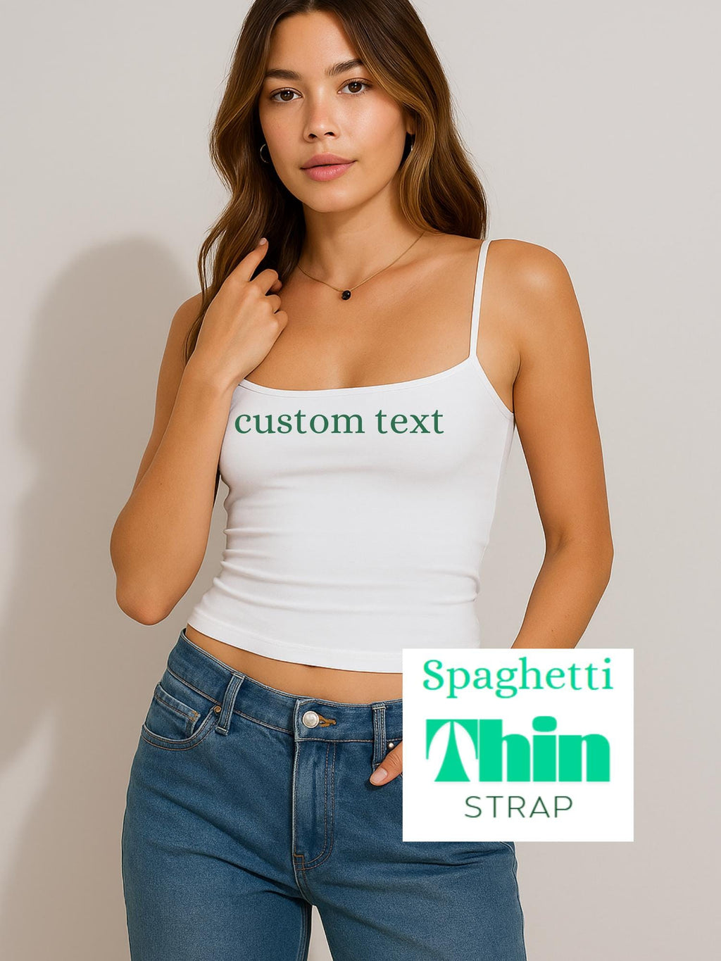 Custom Spaghetti Strap Cami, Personalized Thin or Thick Spaghetti Tank Tops, Square Neck Strap Tank Top, Minimal Summer Crop Top for Women