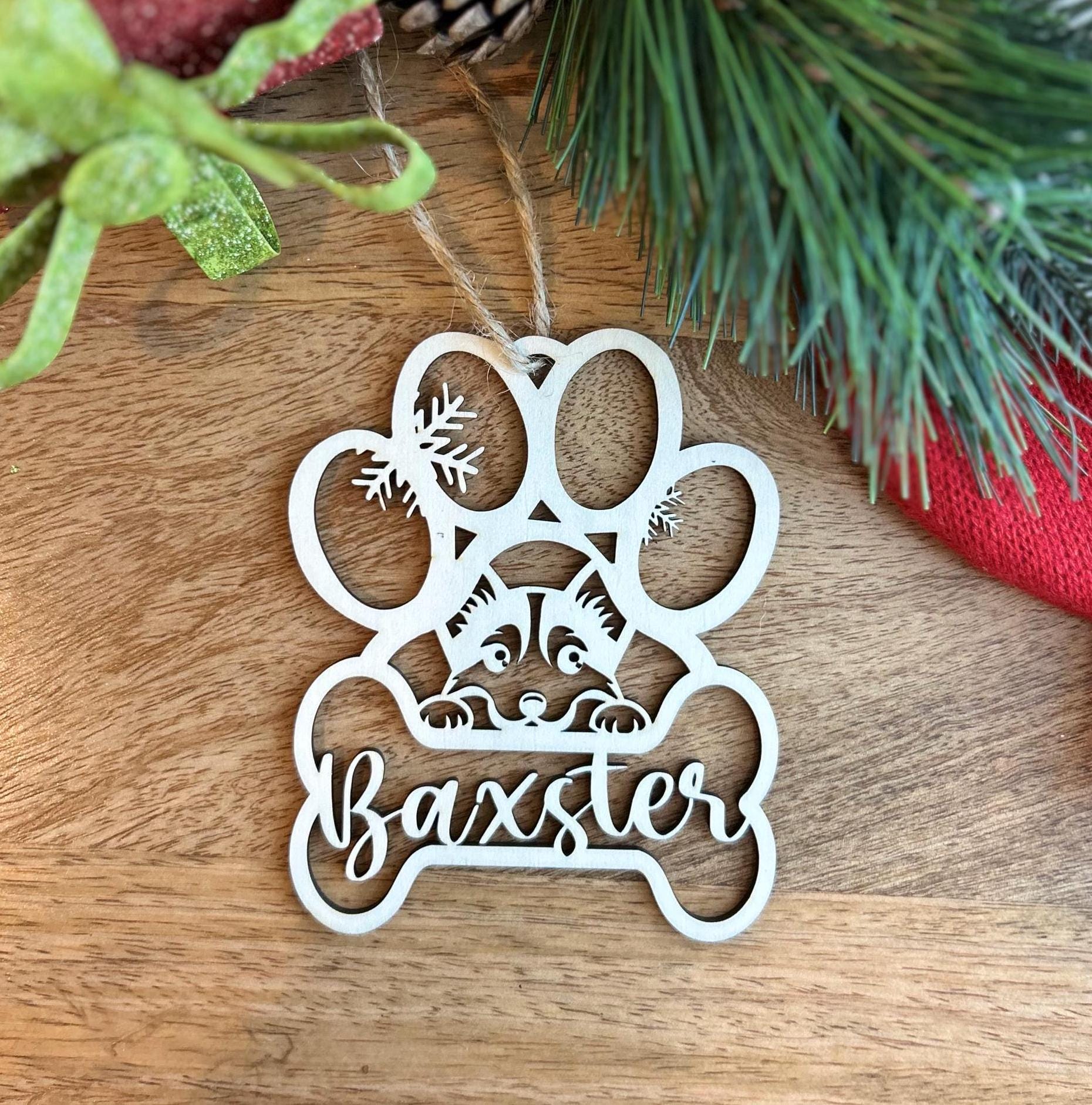 Personalized Dog Paw Ornament, Custom Cat with Name Christmas Ornament, Pet Memorial 2024 Ornament, Christmas Tree  Gift for Dog Mom