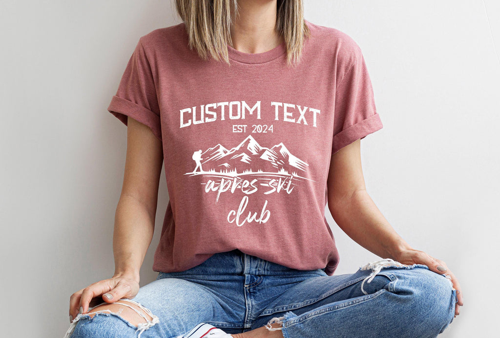 Custom Apres Ski Club Sweatshirt, Personalized Ski Vacation Shirt, Skiing Lover Hoodie, Weekend Ski Trip Tee, Gift For Skiing Mom