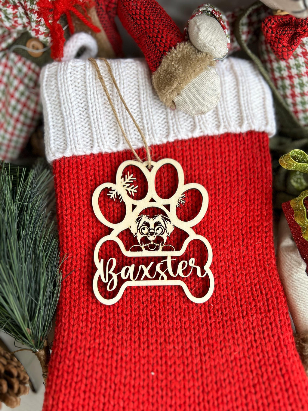 Personalized Dog Paw with Bone Ornament, Custom Dog Name Ornament, Dog Bone Ornament, New Dog Ornament, Dog's Christmas Ornament
