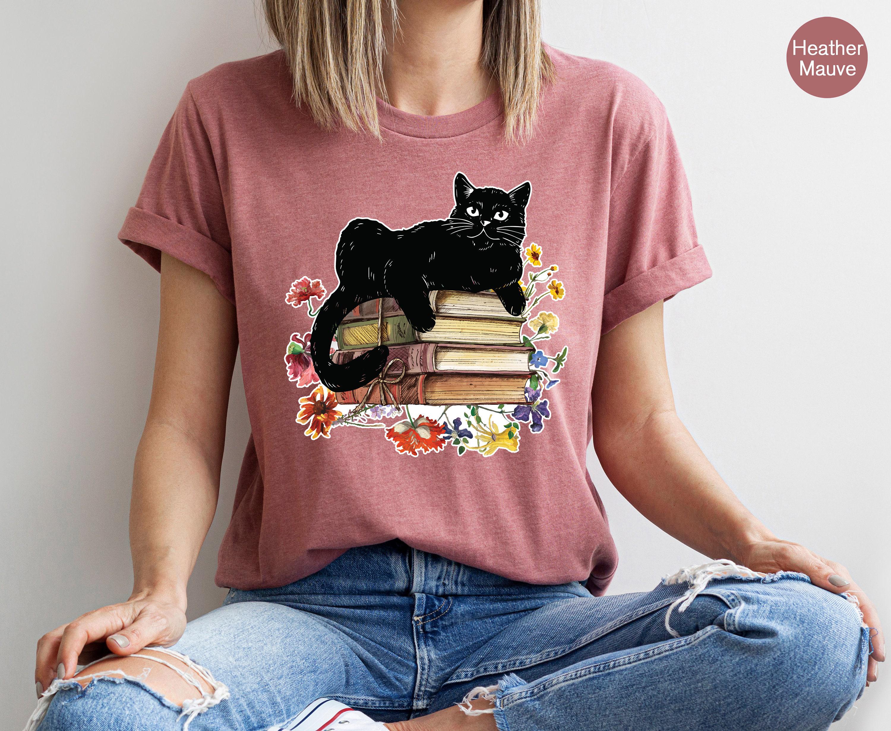 Flowery Cat Sweatshirt, Aesthetic Cat Lover Hoodie, Flower Cat Shirt For Bookworm, Cat Mom Shirt, Book Lover Shirt, Read