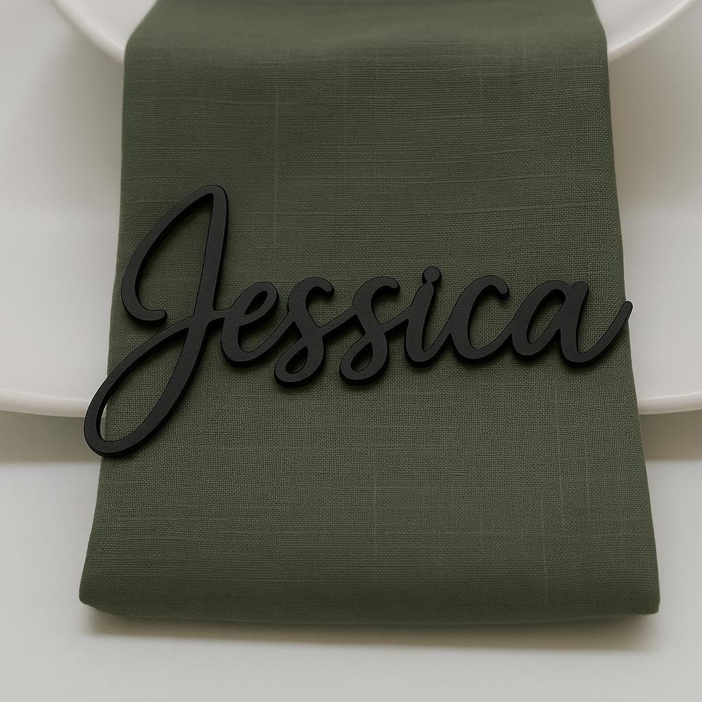 Custom Wood Name Tag, Elegant Wedding Place Card, Personalized Wooden Name Sign for Table Settings, Customized Special Dinner Name Sign,