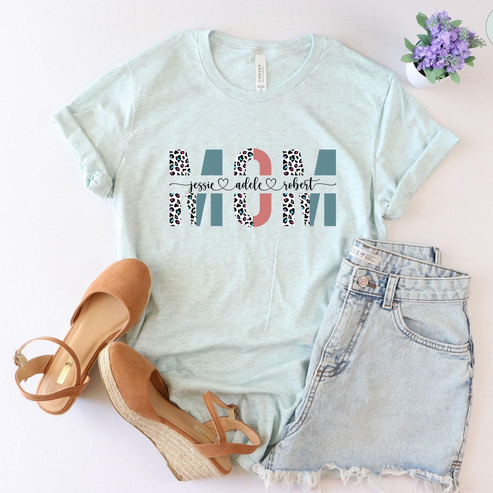 Custom Mom Sweatshirt With Kids Names, Personalized Leopard Mom Shirt, Mother's Day Gifts For Women, Custom Kids Names M