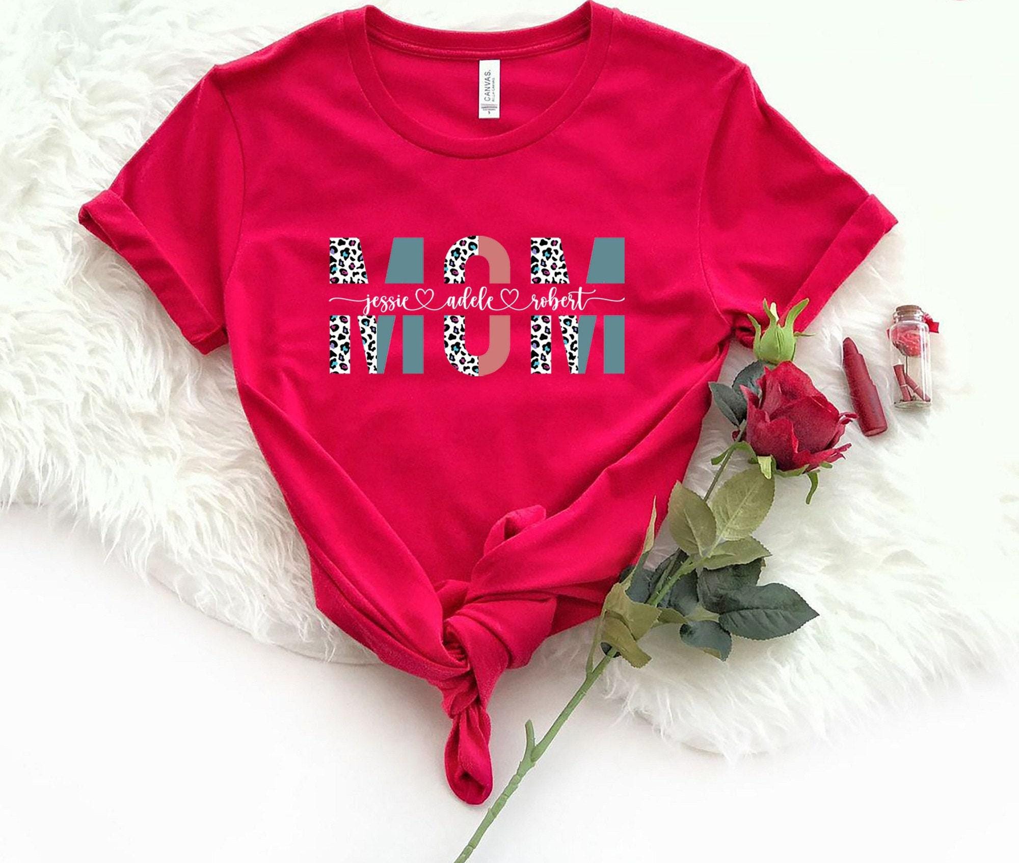 Custom Mom Sweatshirt With Kids Names, Personalized Leopard Mom Shirt, Mother's Day Gifts For Women, Custom Kids Names M