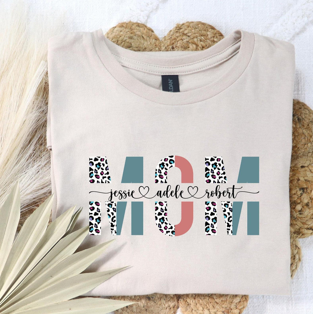 Custom Mom Sweatshirt With Kids Names, Personalized Leopard Mom Shirt, Mother's Day Gifts For Women, Custom Kids Names Mom Hoodie