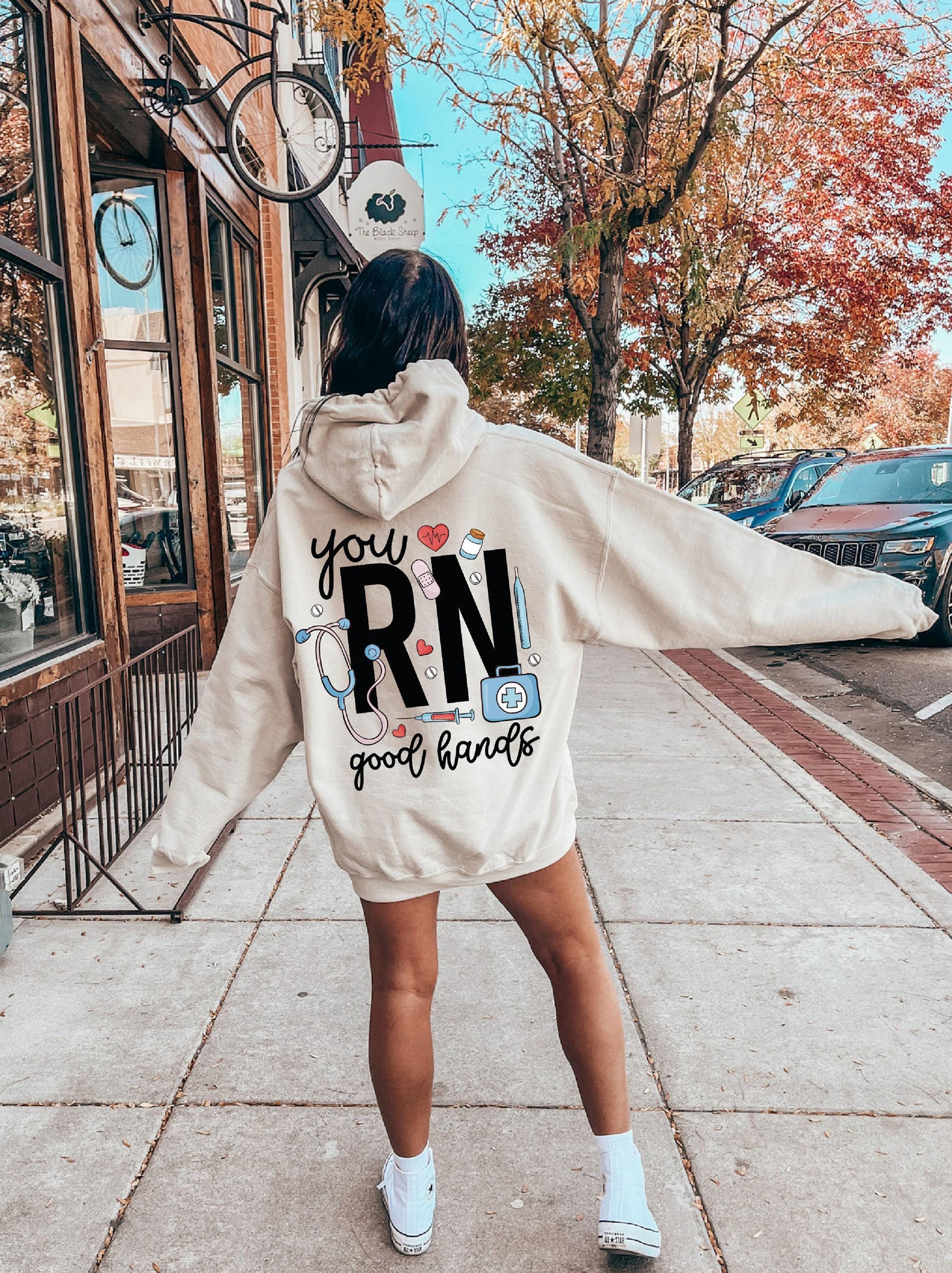 You RN Good Hands Hoodie, Cute Nurse Sweatshirt For Work, Women's RN Shirt, Registered Nurse Tshirt, Nursing Student Graduation Gifts