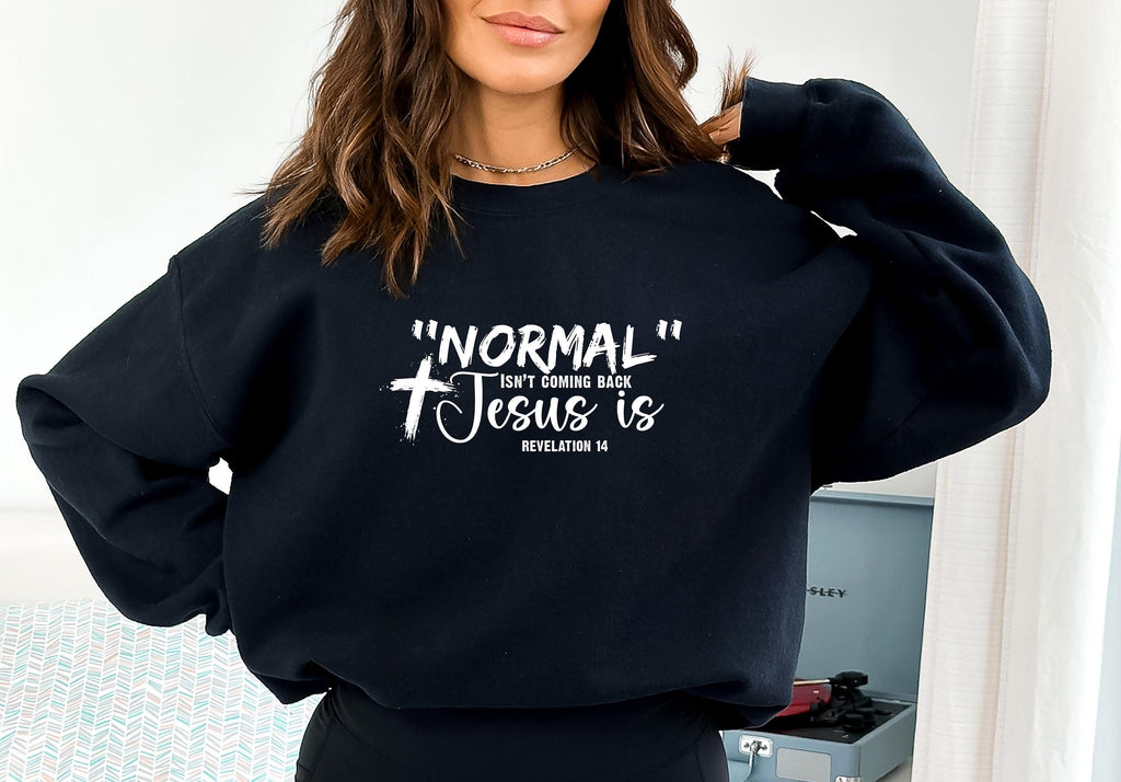 Normal Isn't Coming Back Jesus Is Revelation 14 Sweatshirt, Faith Hoodie For Women, Motivational T-Shirt, Trendy Jesus Believer Gift