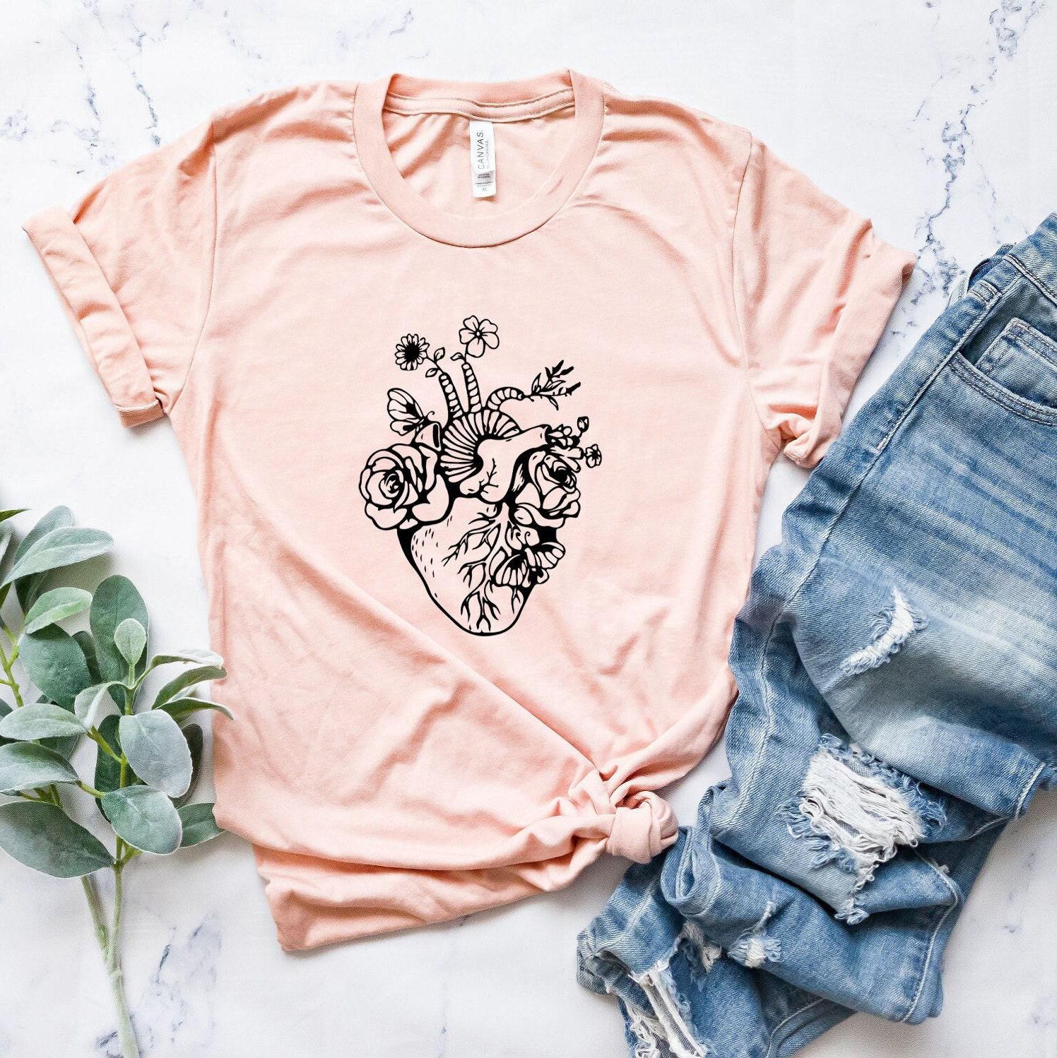 Flowery Heart Shirt, Anatomical Heart Shirt, Cardiac Nurse Shirts, Trendy Doctor Shirts, Cardiologist Gifts, Gifts For D