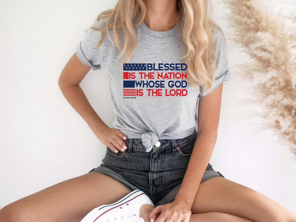 Blessed is the Nation Whose God is the Lord T-Shirt, American Flag Sweatshirt, Embroidered T-Shirt, Psalm 33:12 Shirt, Patriotic Gift