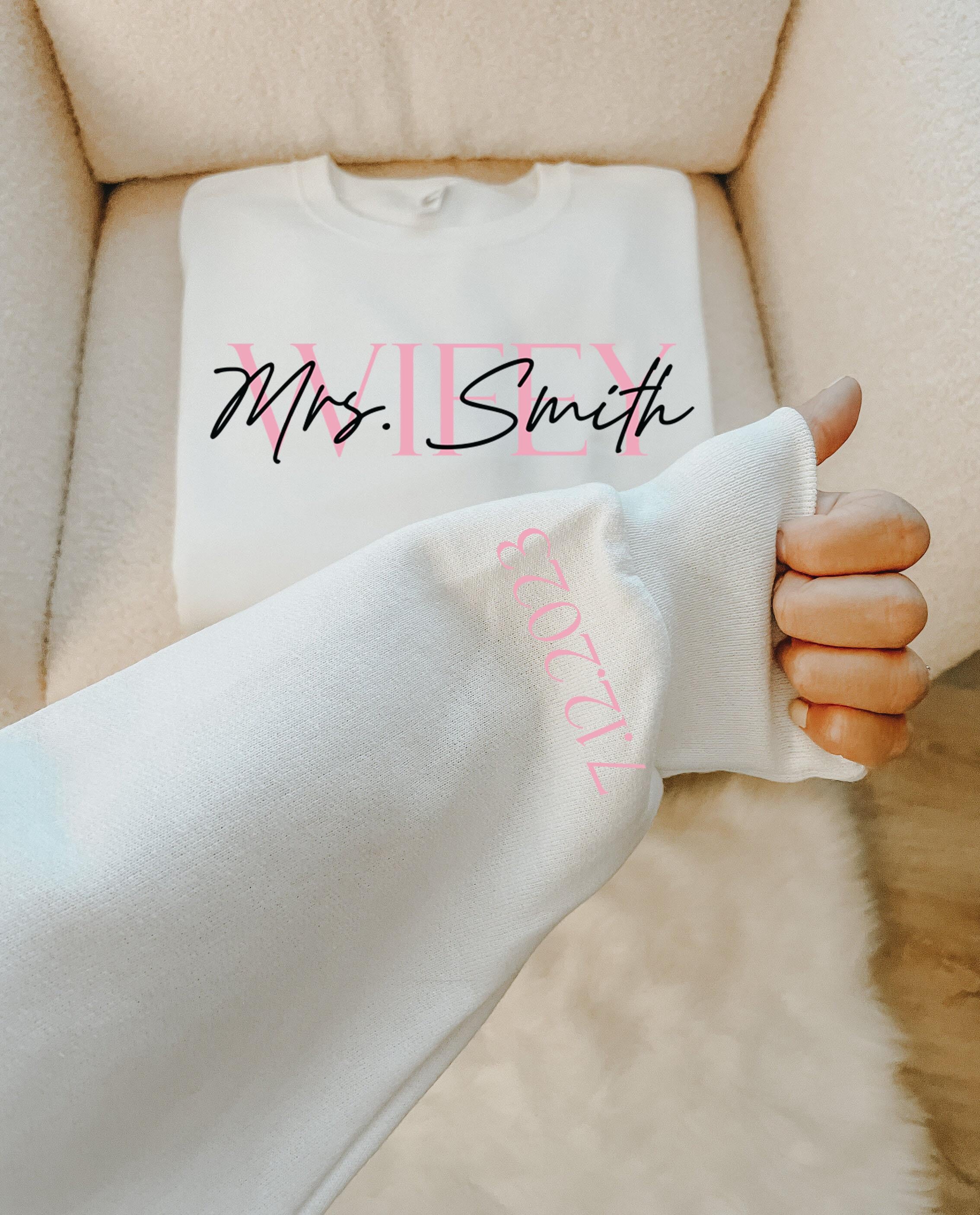 Custom Mrs Shirt With Wedding Date, Custom Wifey Sweatshirt With Anniversary Date, Personalized Bride Hoodie, Customized Bridal Gifts,K