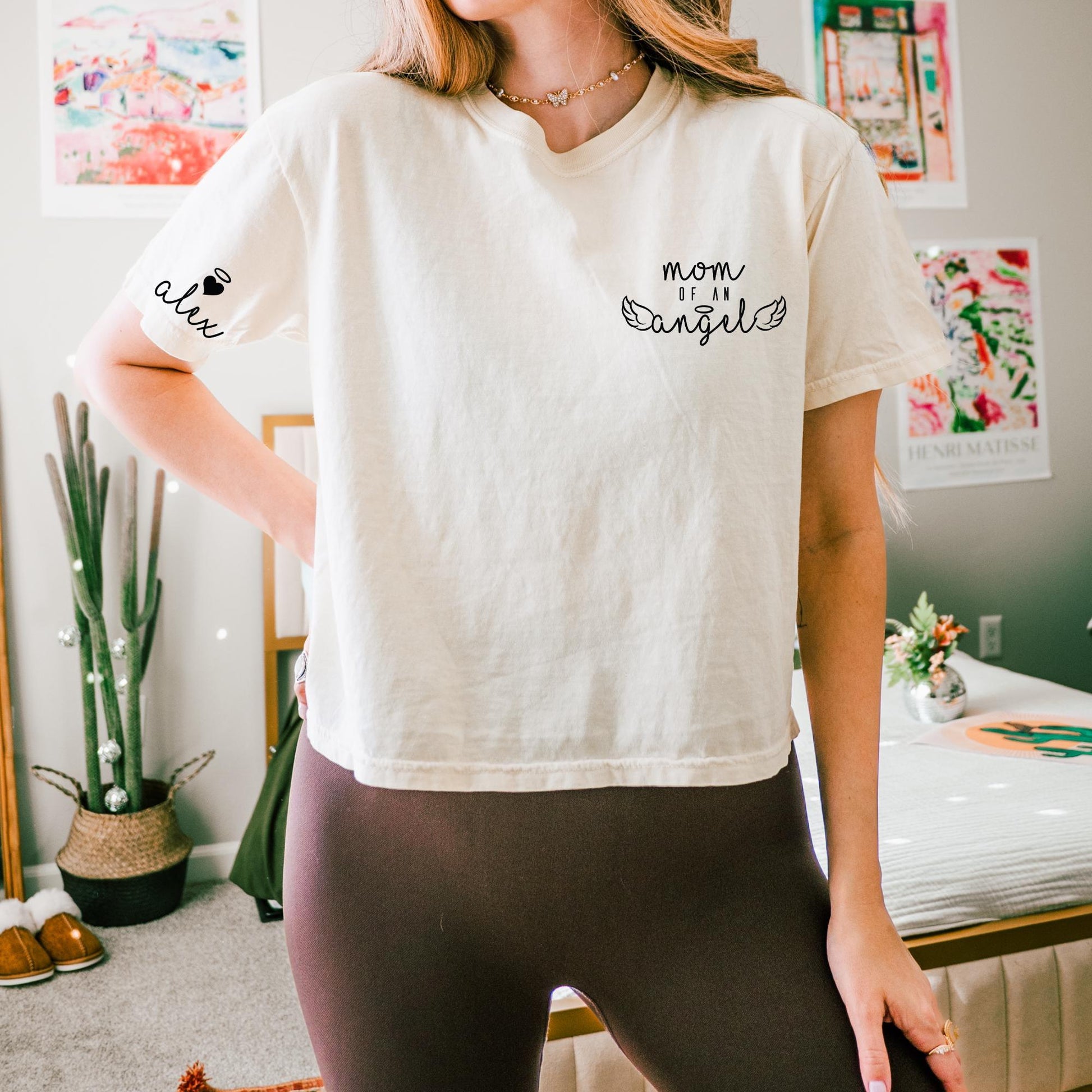 Custom Comfort Colors Mom of An Angel Shirt, Personalized Baby Memorial Boxy Tee, Mourning Themed Name on Sleeve Shirt, Gift for Mom