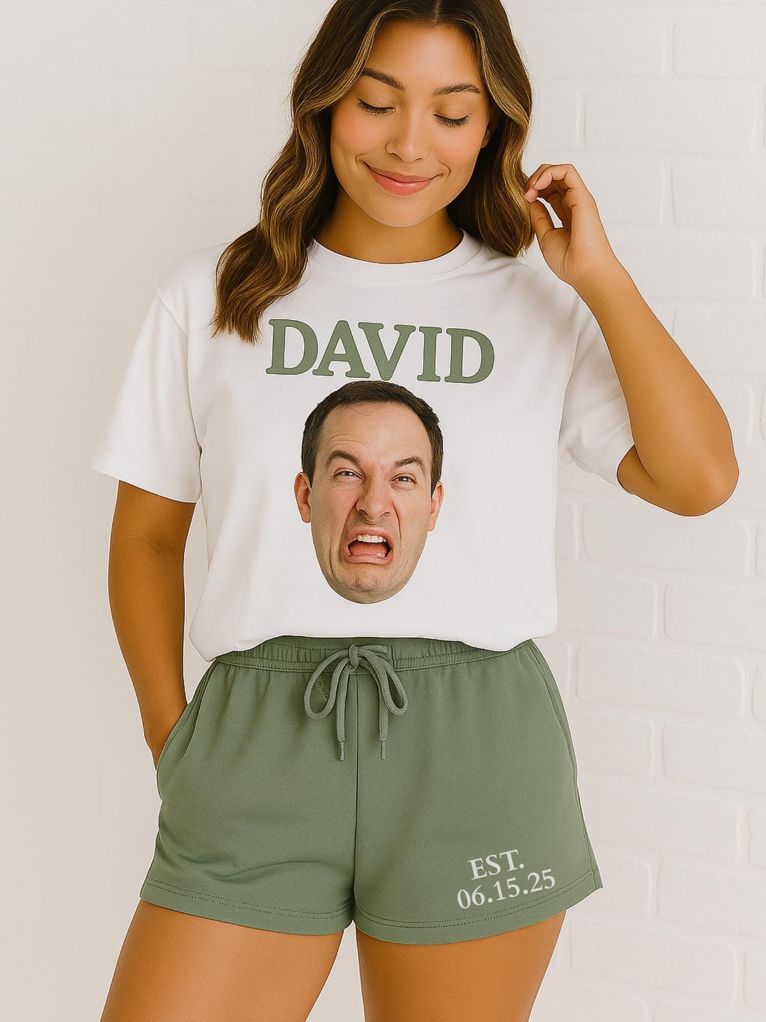Custom Face Bridal Short Set, Funny Groom Photo Shirt, Personalized Bride Squad Outfit, Bachelorette Party Matching Loungewear, Mrs. Short