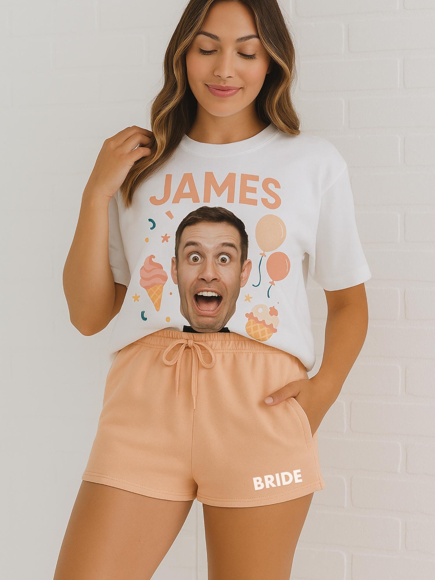 Custom Face Bridal Short Set, Funny Groom Photo Shirt, Personalized Bride Squad Outfit, Bachelorette Party Matching Loungewear, Mrs. Short