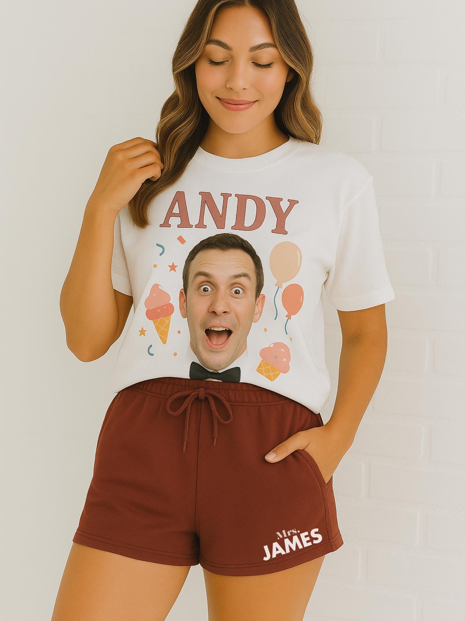 Custom Face Bridal Short Set, Funny Groom Photo Shirt, Personalized Bride Squad Outfit, Bachelorette Party Matching Loungewear, Mrs. Short