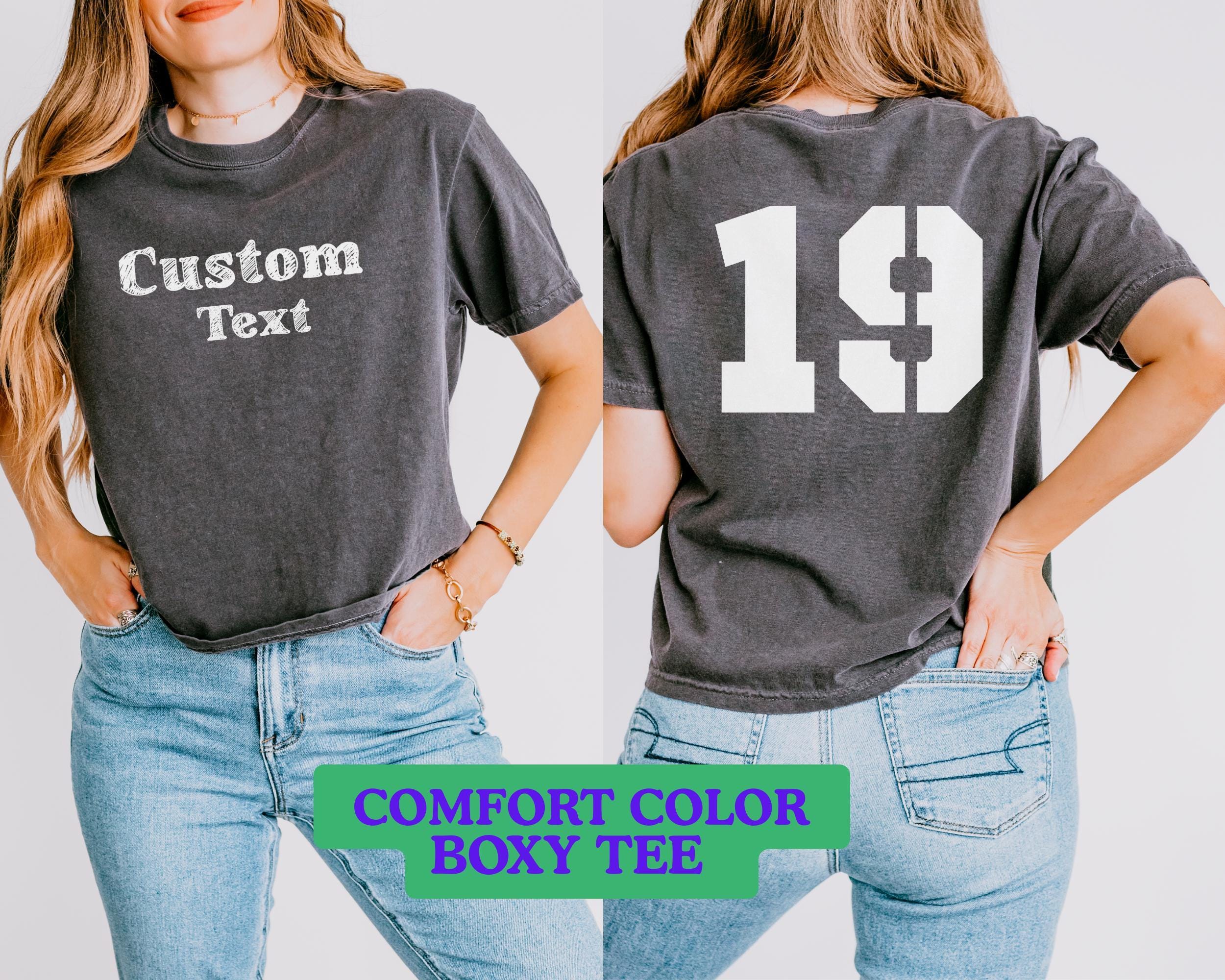 Comfort Colors Custom Number Boxy Tee, Vintage Custom Text with Number Shirt, Personalized Number Cropped, Y2K Collage Style Boxy Tee