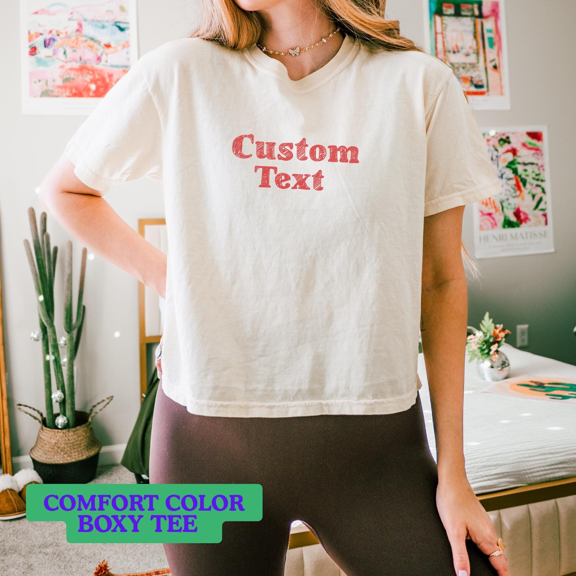 Comfort Colors Custom Number Boxy Tee, Vintage Custom Text with Number Shirt, Personalized Number Cropped, Y2K Collage Style Boxy Tee