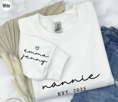 Custom Nannie Est Sweatshirt, Personalized Granny Hoodie With Grandkids Names, New Nanny Shirt, Birthday Gift For Grandmother