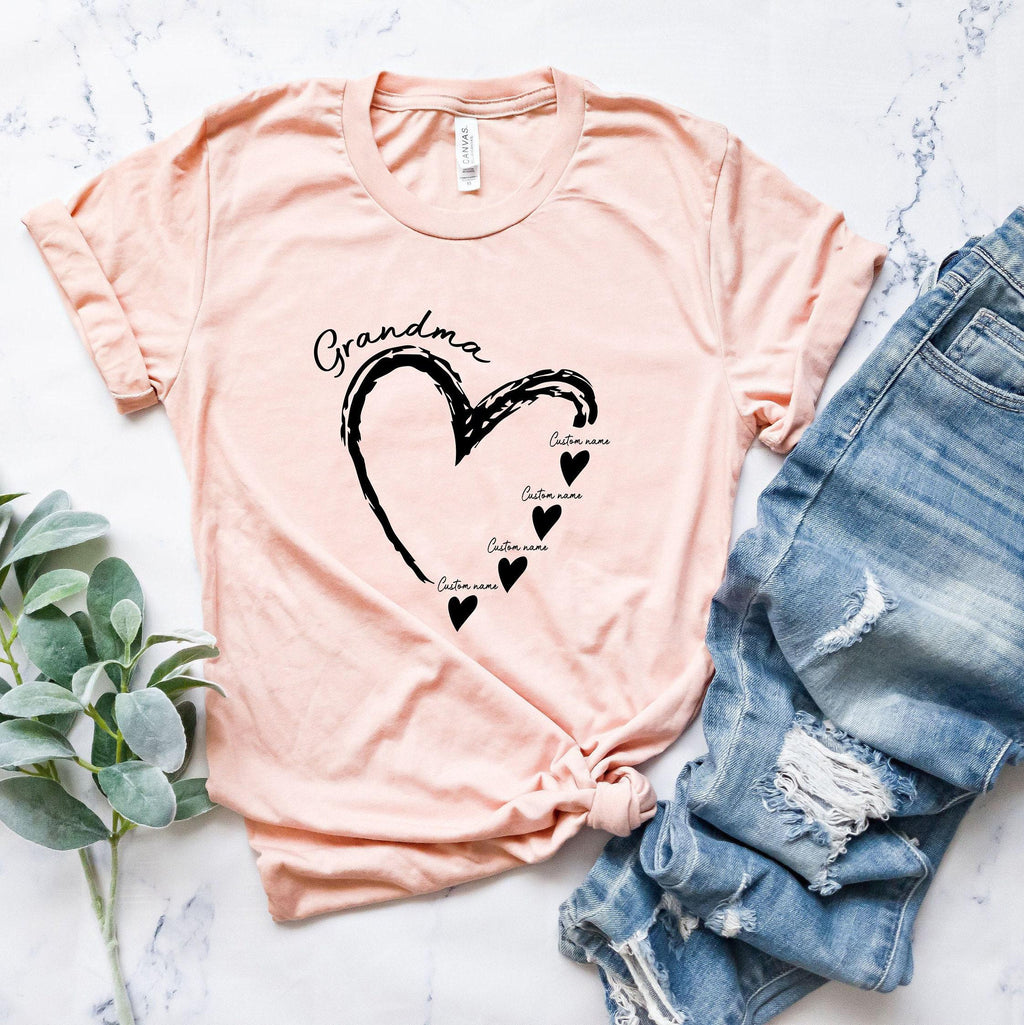 Customized Grandma Love Shirt, Funny Custom New Grandma Shirt, Trendy Personalized Grandchild's Name Heart Hoodie, Cute Nana Tshirt