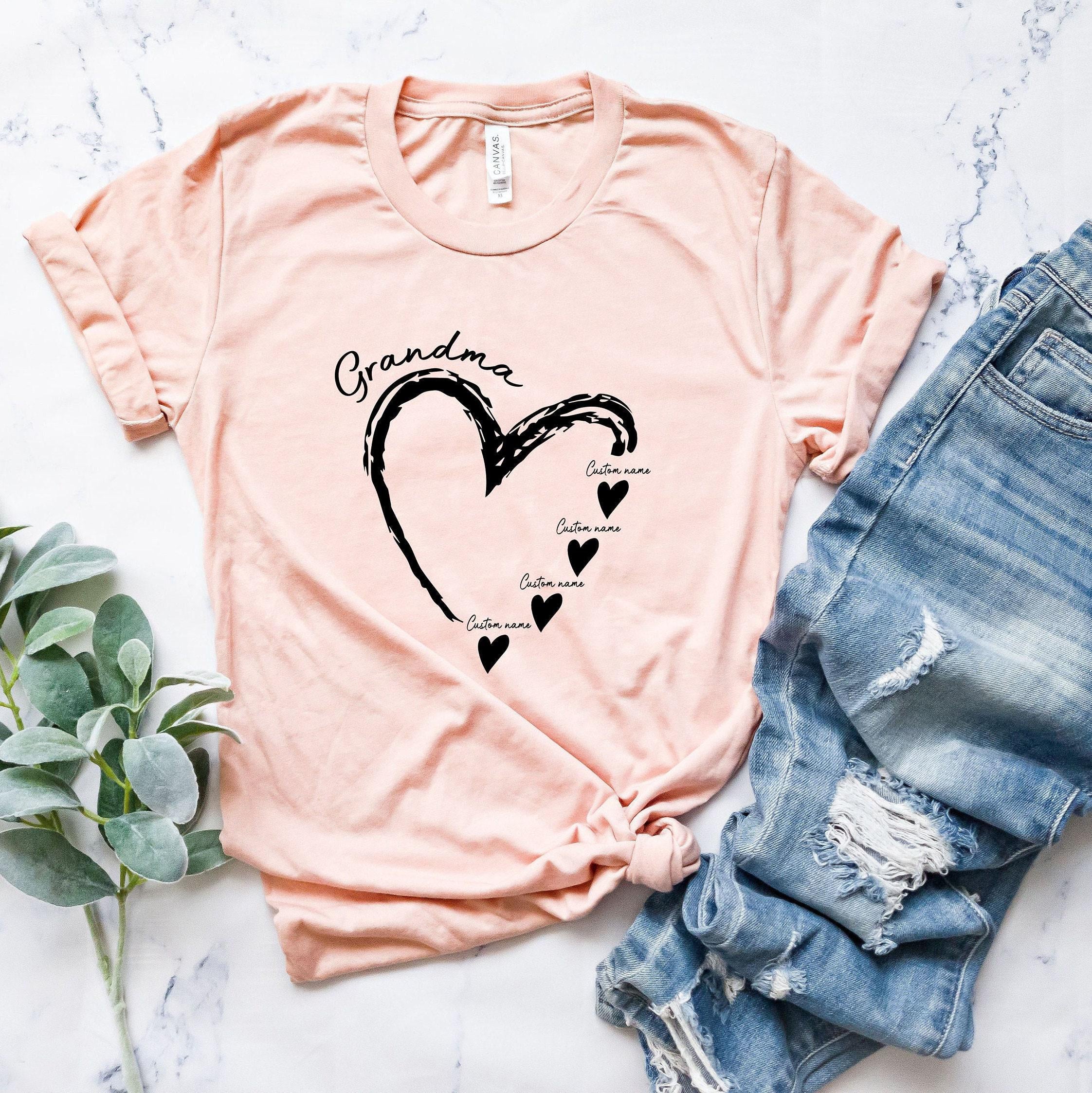 Customized Grandma Love Shirt, Funny Custom New Grandma Shirt, Trendy Personalized Grandchild's Name Heart Hoodie, Cute Nana Tshirt