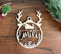 Custom Name Christmas Wood Ornament, Personalized Name Ornament, Deer Horned Ornament, Family Christmas Tree Decor, Christmas Gifts