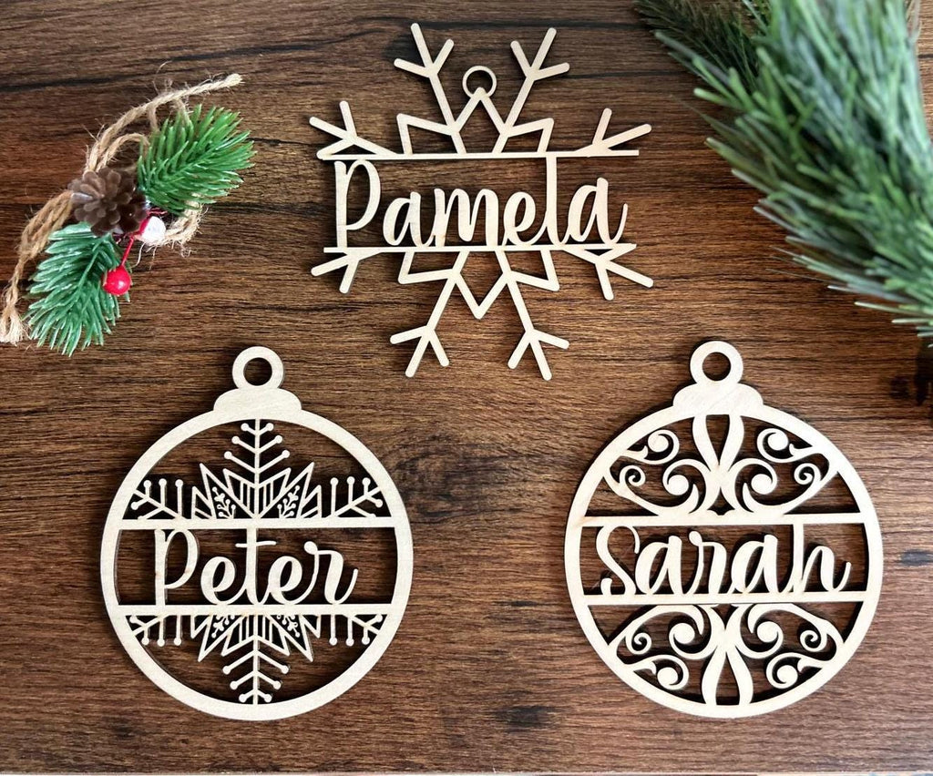 Custom Name Christmas Wood Ornament, Personalized Name Ornament, Deer Horned Ornament, Family Christmas Tree Decor, Christmas Gifts