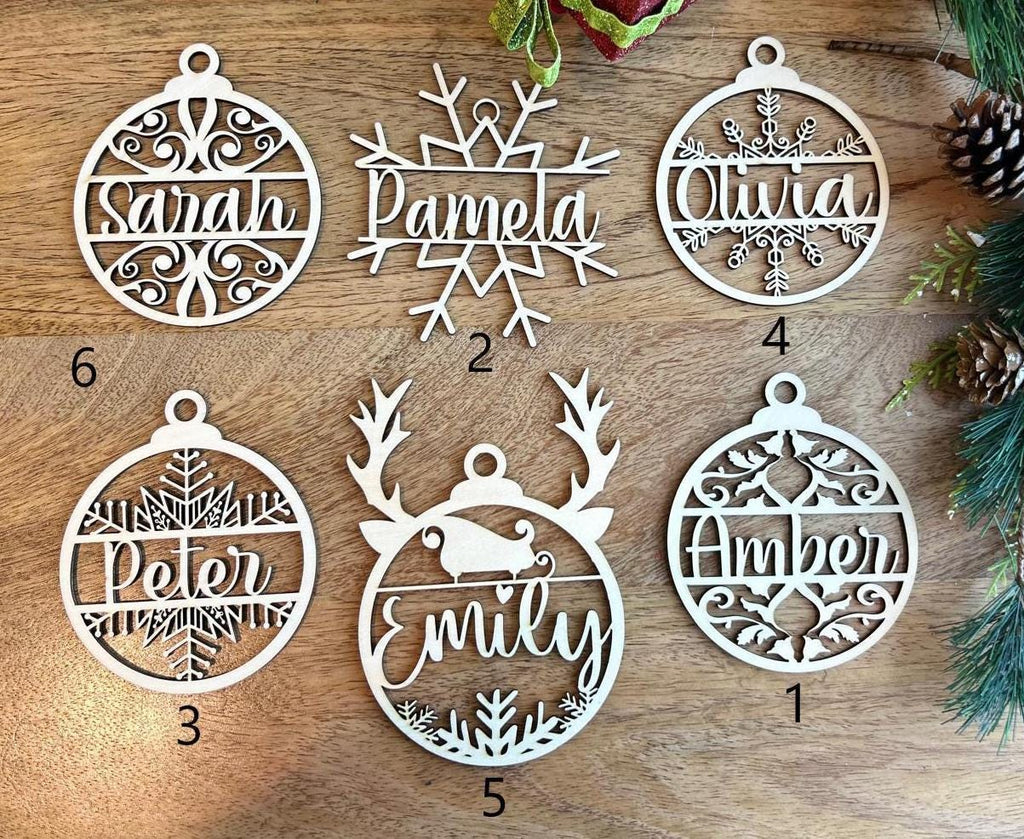 Custom Name Christmas Wood Ornament, Personalized Name Ornament, Deer Horned Ornament, Family Christmas Tree Decor, Christmas Gifts