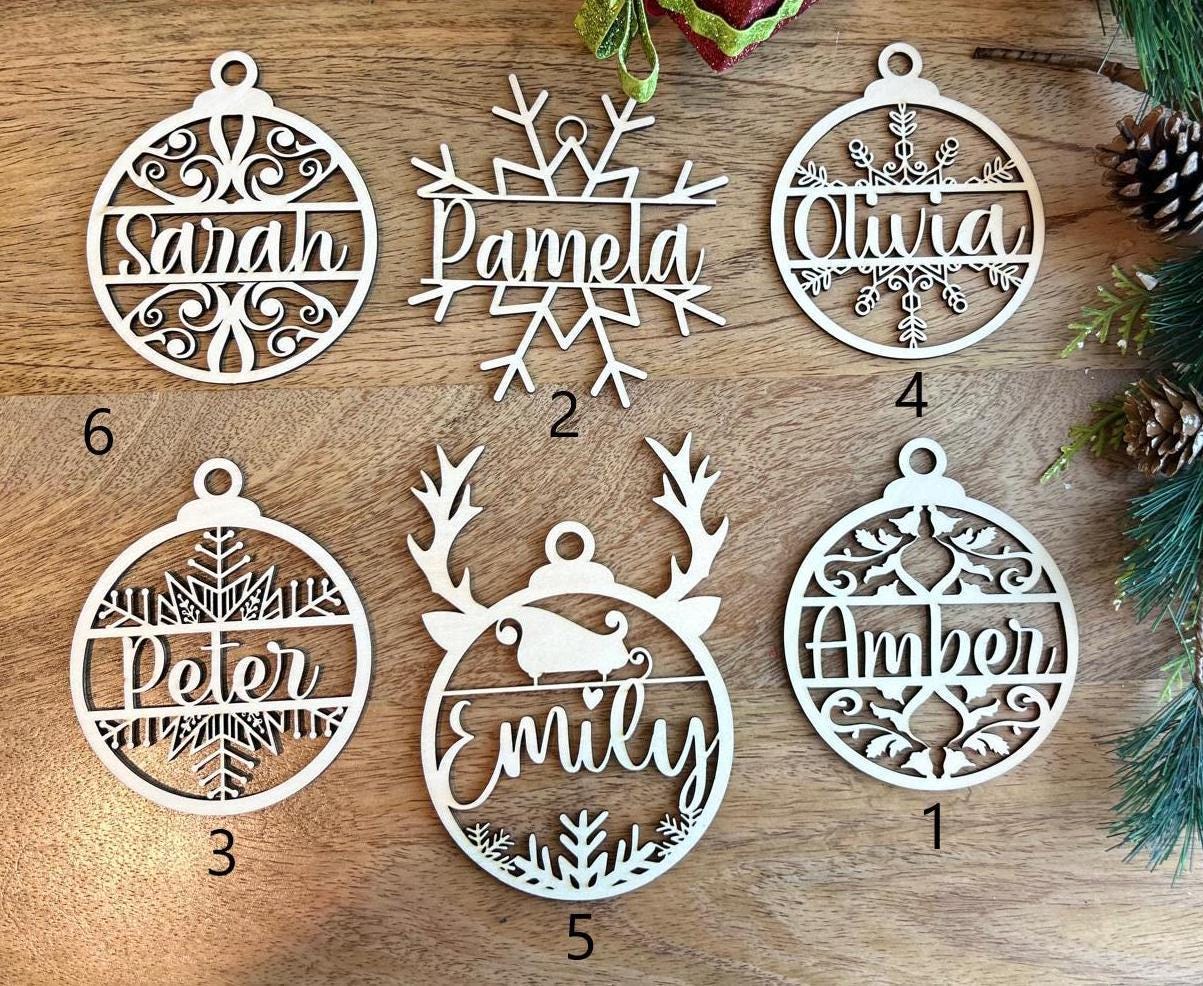 Custom Name Christmas Wood Ornament, Personalized Name Ornament, Deer Horned Ornament, Family Christmas Tree Decor, Christmas Gifts
