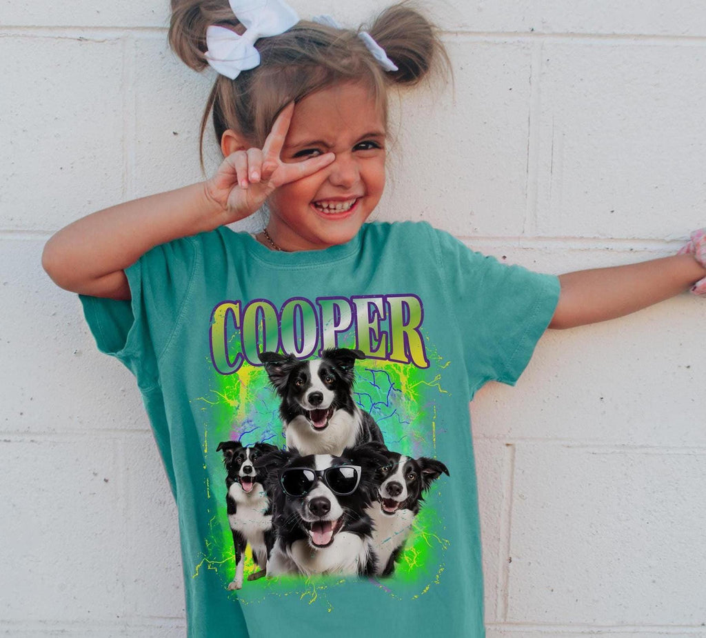 Custom Custom Photo Bootleg Cat Kids Shirt Personalized Comfort Colors Retro Dog Kids Shirt Pet Photo and Name Shirt for Toddler Youth
