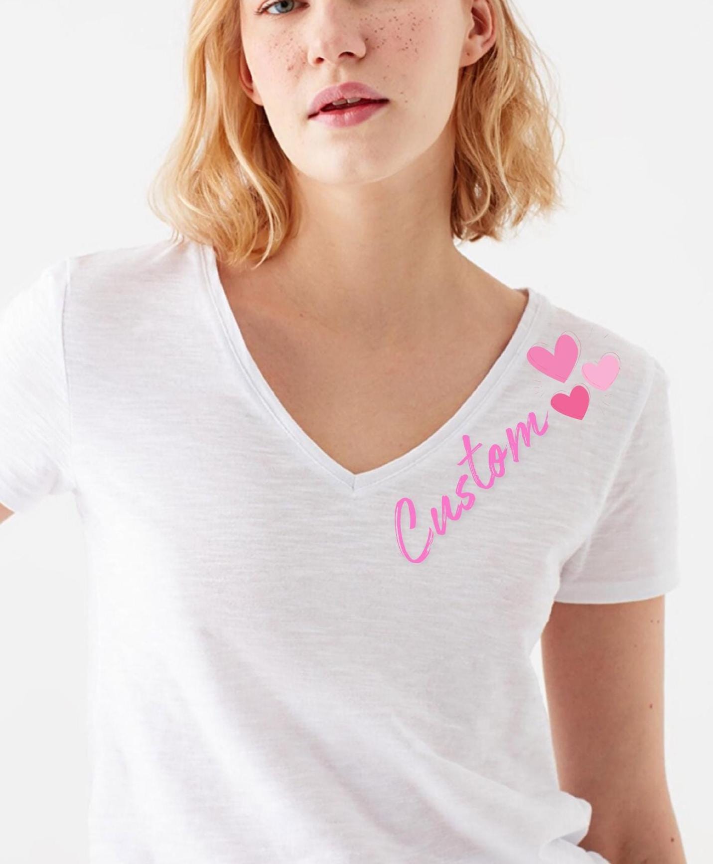 Custom Women V-Neck Shirt, Customized V- Neck Tee, Personalized V Neck, Custom Logo Tee, Customizable V Neck Shirt With Text or Photo Shirt