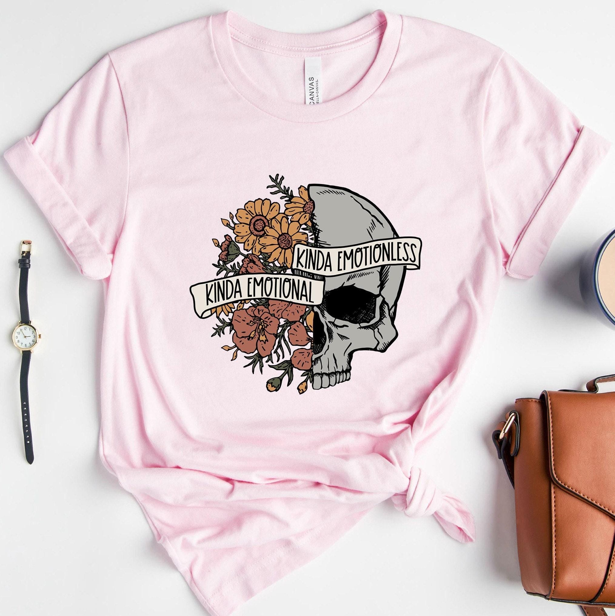Kinda Emotional Kinda Emotionless Sweatshirt, Flower Skull Shirt, Mental Health Awareness Hoodie, Motivational Tee, Skel