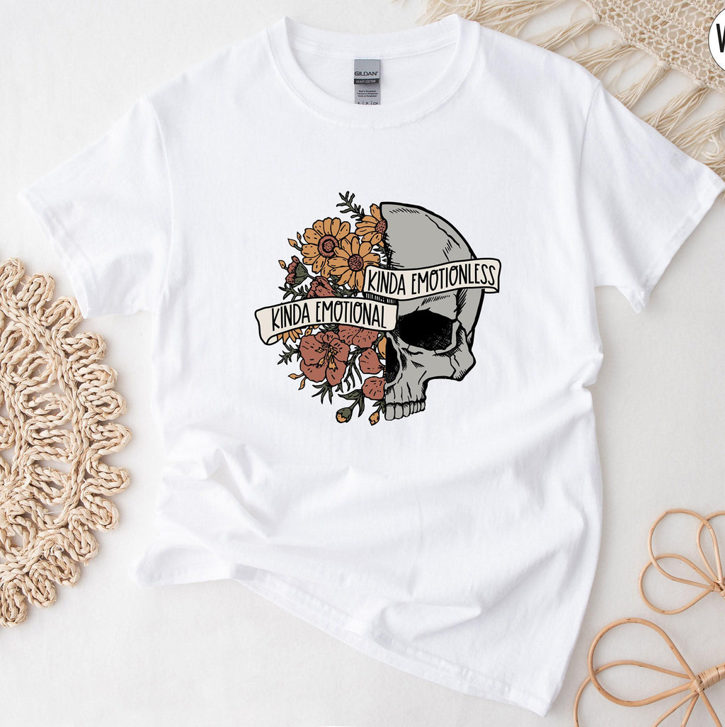 Kinda Emotional Kinda Emotionless Sweatshirt, Flower Skull Shirt, Mental Health Awareness Hoodie, Motivational Tee, Skeleton Tshirt