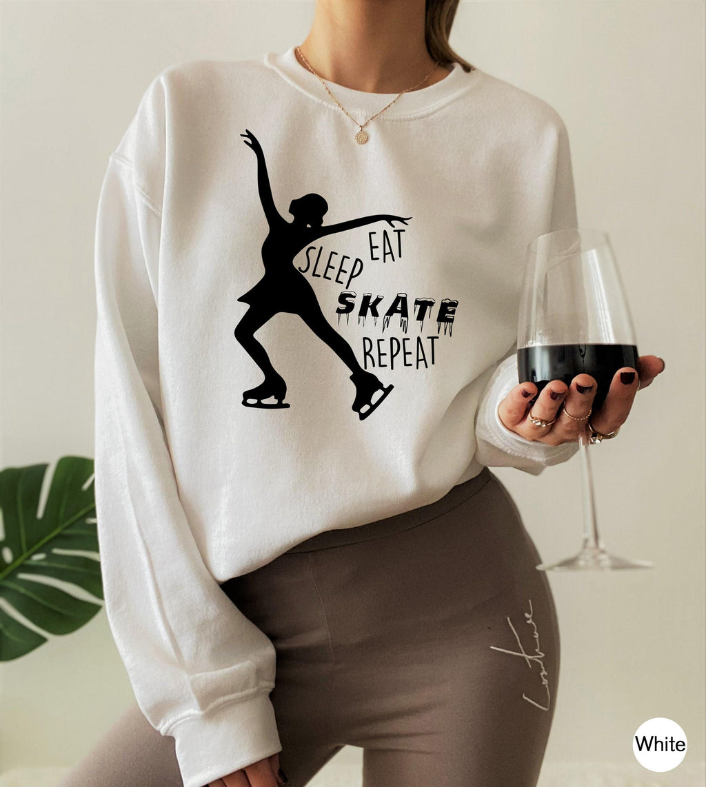 Funny Ice Skating Sweatshirt, Women's Figure Skating Shirt, Eat Sleep Skate Repeat Hoodie, Cute Ice Skating Gifts, Skating Graphic Tee
