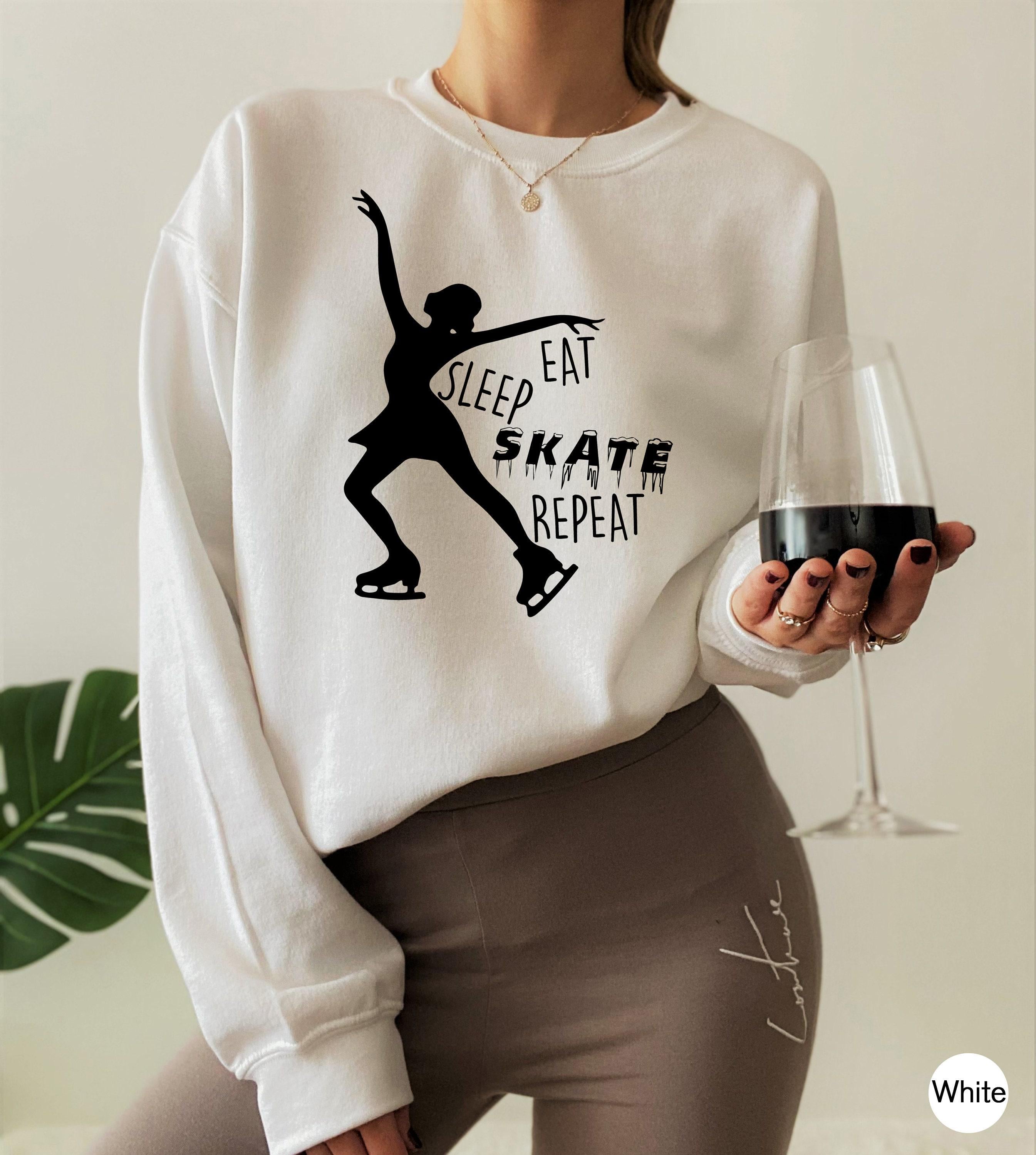 Funny Ice Skating Sweatshirt, Women's Figure Skating Shirt, Eat Sleep Skate Repeat Hoodie, Cute Ice Skating Gifts, Skating Graphic Tee