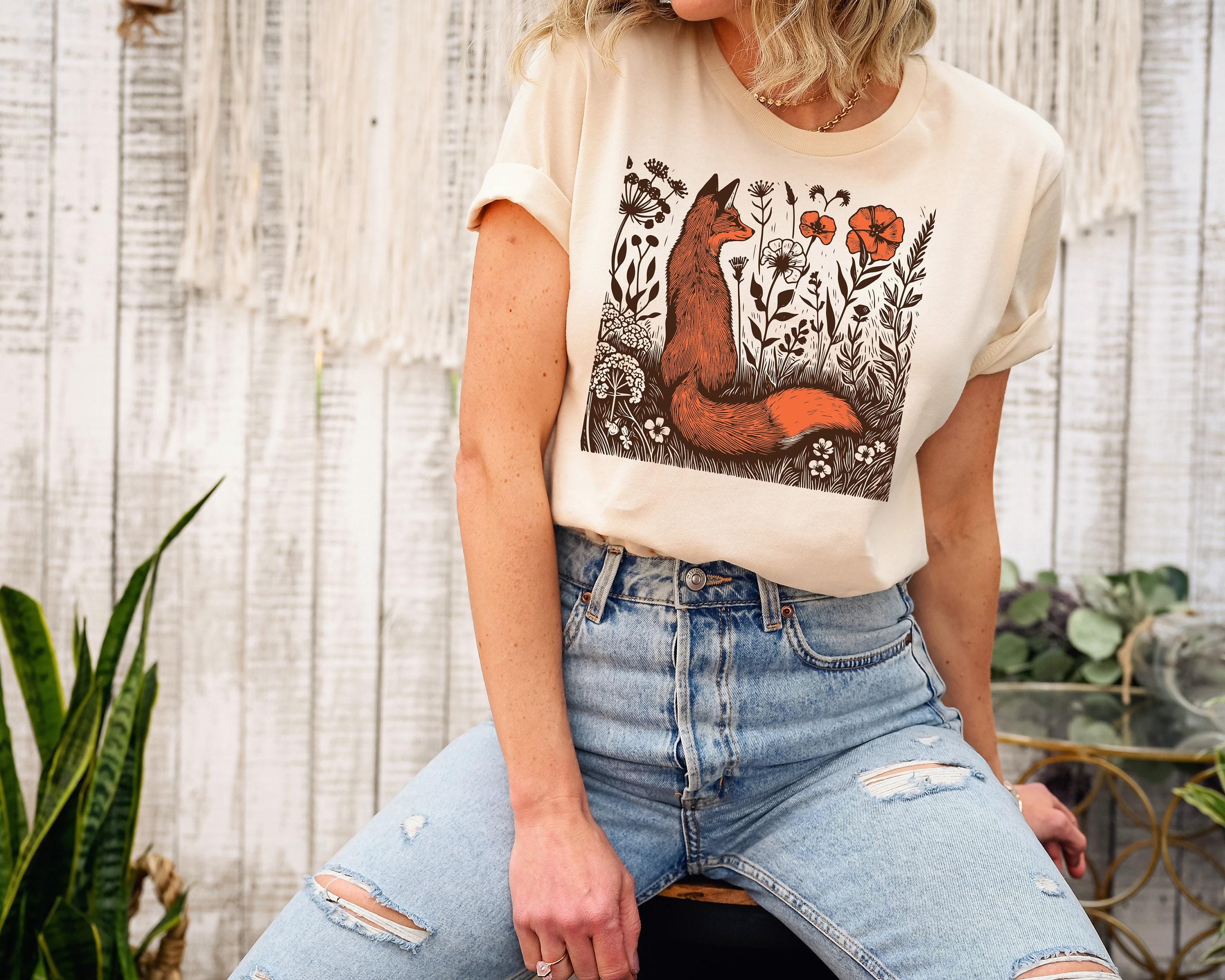 Cottagecore Fox Sweatshirt | Woodland Animals Sweater, Fox Lover Gift, Forest Animal Hoodie, Floral Fox Shirt, Wildflower Meadow, Cute Shirt