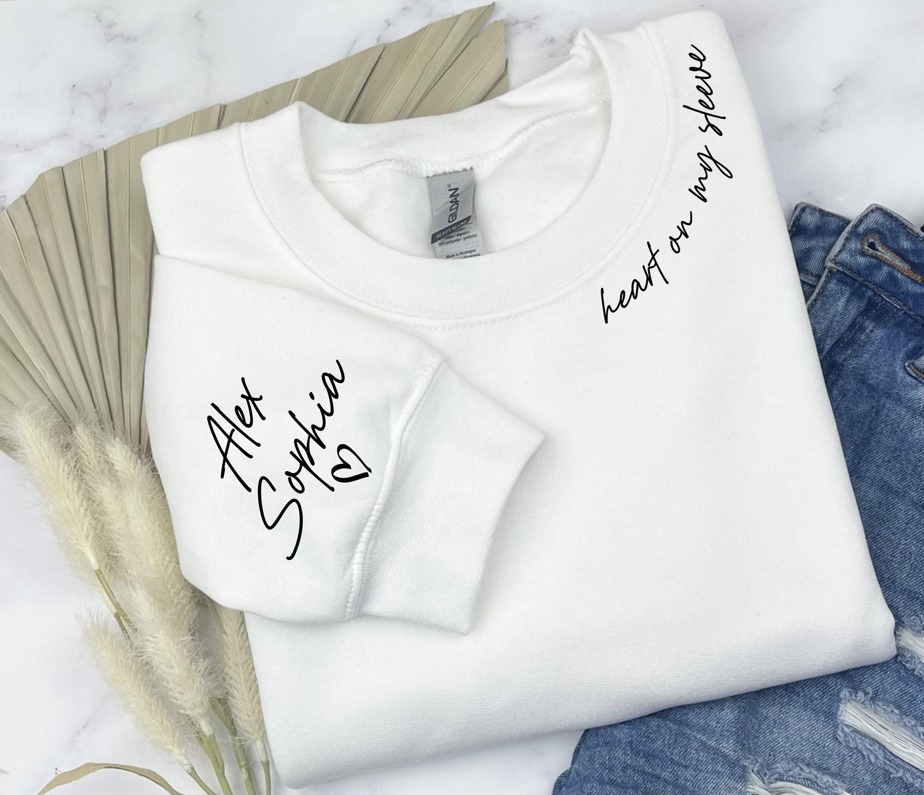 Custom Mom Shirt With Kids Names | I Wear My Heart On My Sleeve Hoodie, Moms Birthday Gifts, Mothers Day Gifts, Baby Sho