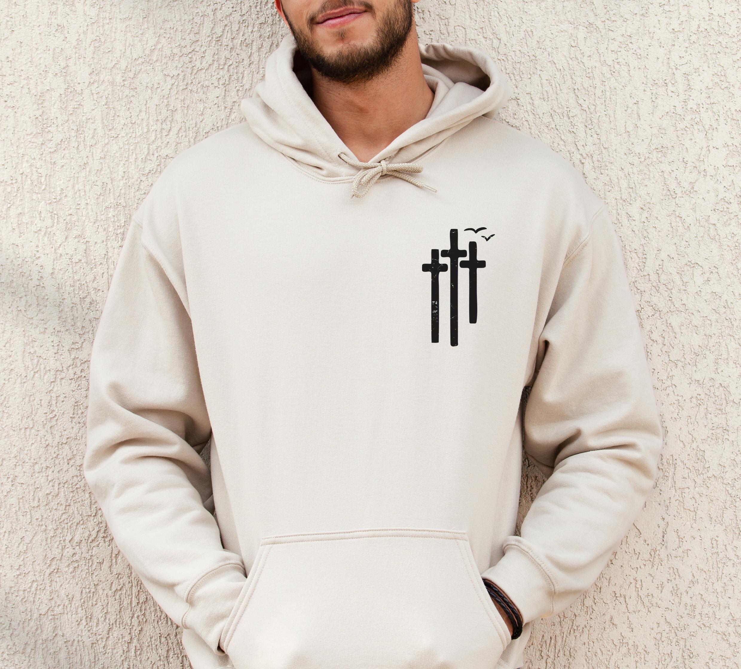 Minimalist Christian Cross Hoodie | Religious Sweatshirt For Men, Religious Gift Men, Retro Faith T Shirt, God Blessed S