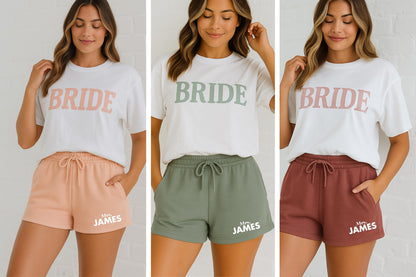 Custom Bride and Groom Matching Set | Personalized Mr. & Mrs. Shorts and Shirts, Mrs Name Gift, Newly Wed Gift, Mr And Mrs Shirt, Sweatshirt