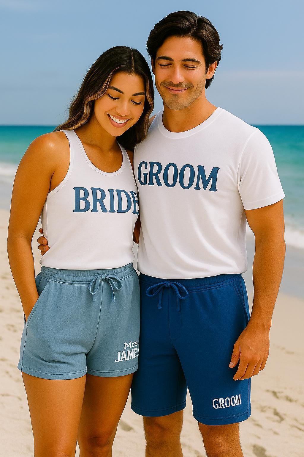 Custom Bride and Groom Matching Set | Personalized Mr. & Mrs. Shorts and Shirts, Mrs Name Gift, Newly Wed Gift, Mr And Mrs Shirt, Sweatshirt