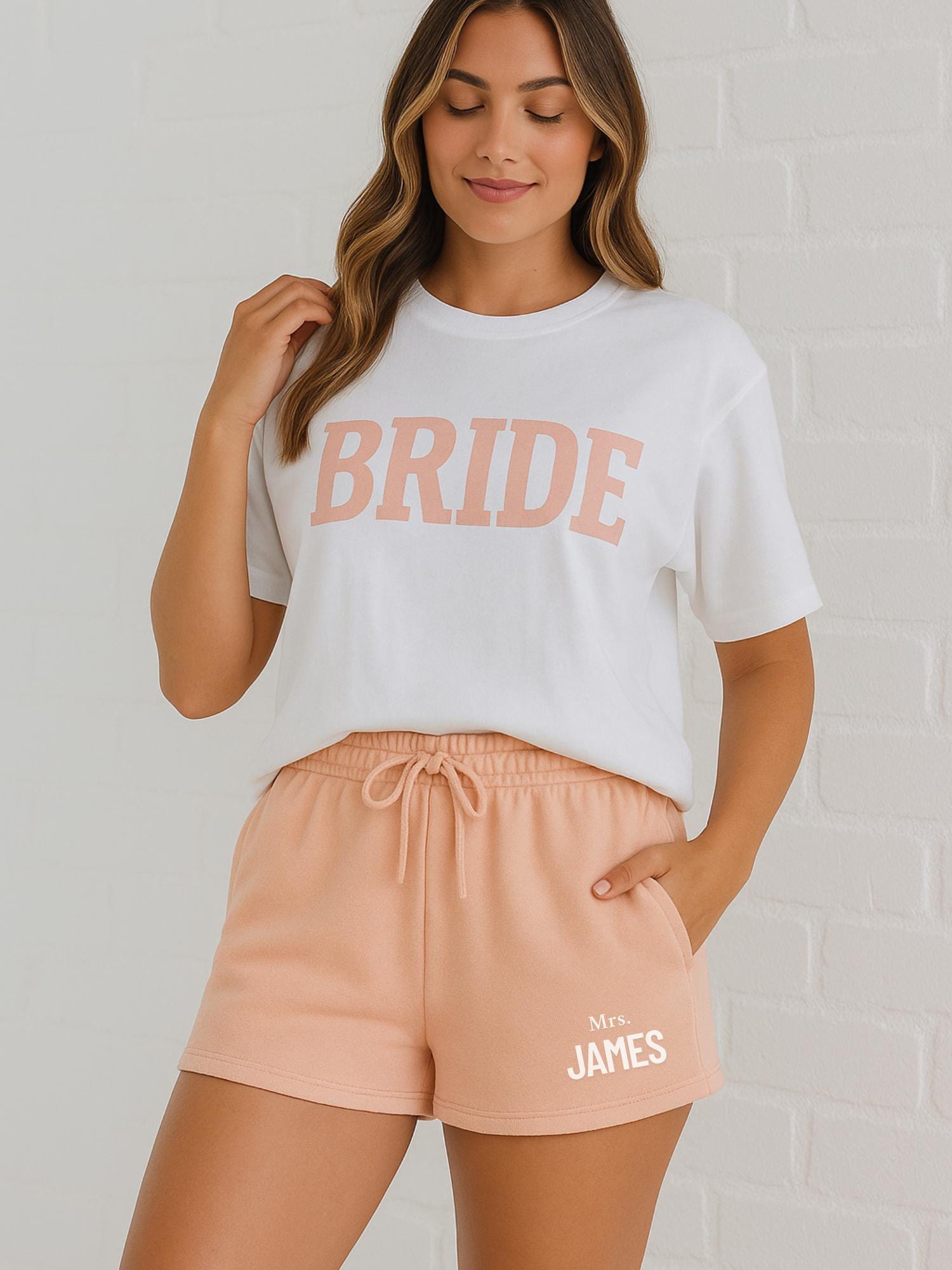 Custom Mrs. Name Bride Shorts | Wedding Morning Outfit, Bridal Shower Gift, Getting Ready, Bride To Be, Bride Lounge Set, Mrs Shorts, Outfit