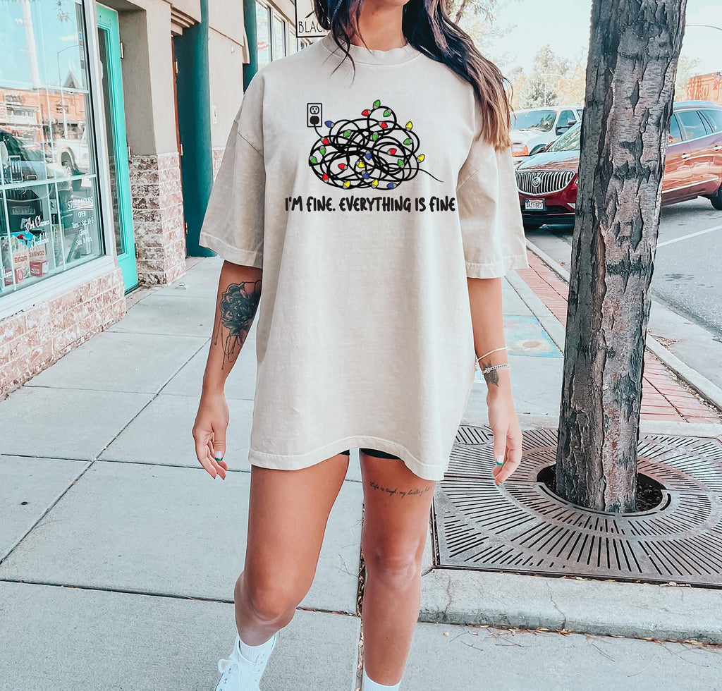 I'm Fine Everything Is Fine T-Shirt | Christmas Lights Hoodie For Women, Christmas Gift Shirt, Most Wonderful Time, Xmas Long Sleeve