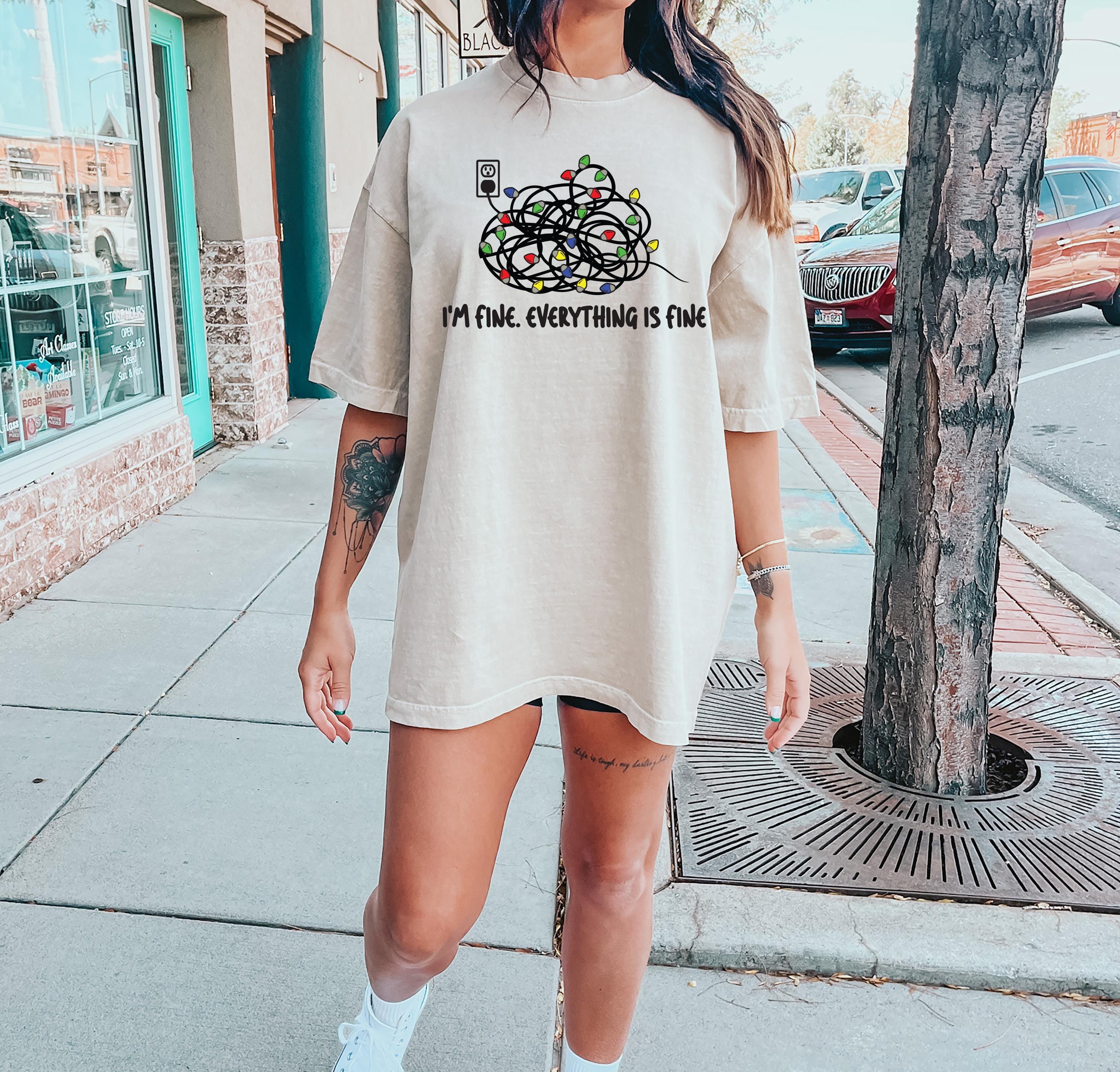 I'm Fine Everything Is Fine T-Shirt | Christmas Lights Hoodie For Women, Christmas Gift Shirt, Most Wonderful Time, Xmas