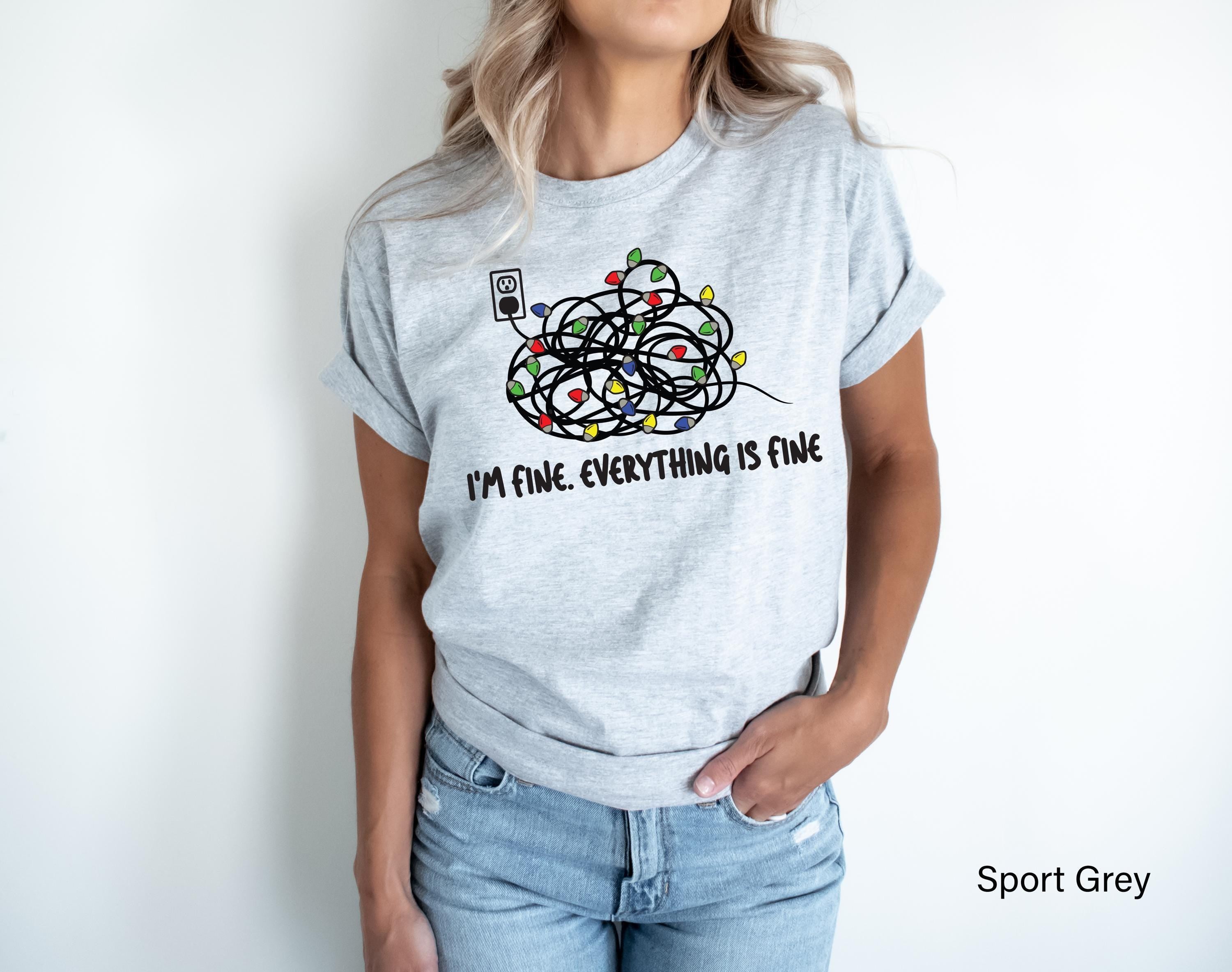 I'm Fine Everything Is Fine T-Shirt | Christmas Lights Hoodie For Women, Christmas Gift Shirt, Most Wonderful Time, Xmas Long Sleeve