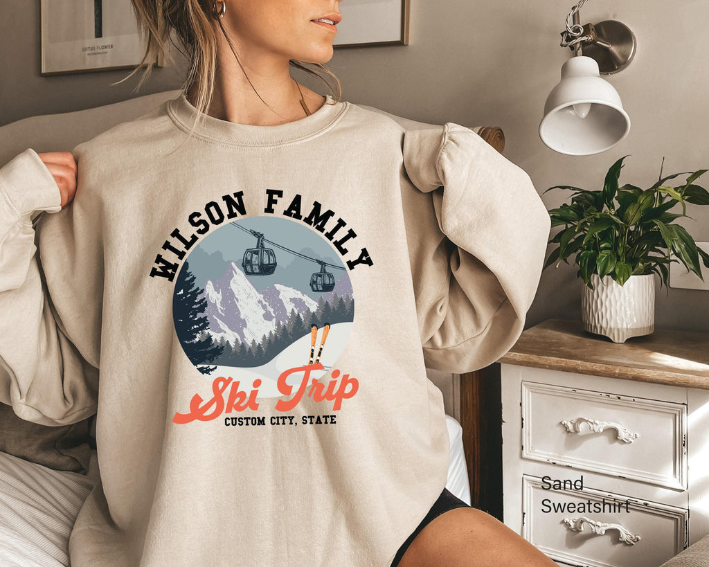 Custom Ski Trip Sweatshirt, Family Vacation Hoodie, Winter Season Shirt For Women, Forest Themed Tee, Gift For Sportive Women